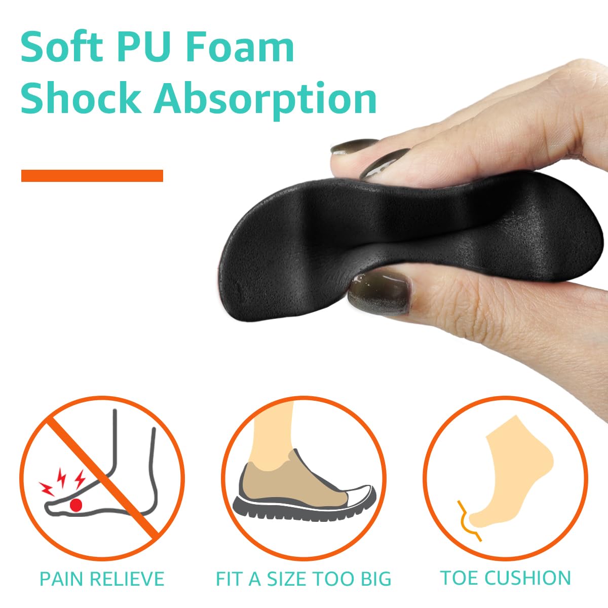 Dr. Shoesert Shoe Filler Inserts for Loose Shoes - Adjustable Half-Size Insoles for High Heels, Dress Shoes & Flats - Toe Cushion Fillers for Better Fit (2 Pairs, Black Round) | Perfect for Work, Parties & Daily Comfort