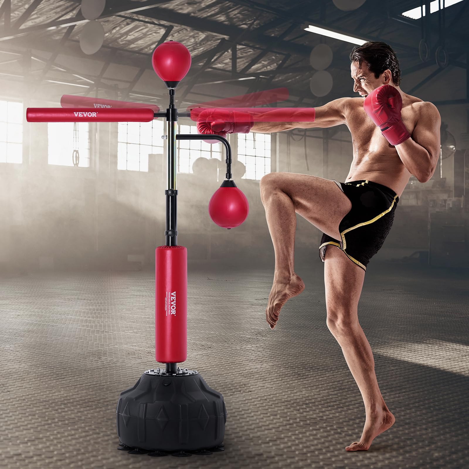 VEVOR Adjustable Free Standing Punching Bag with Stand & Boxing Gloves - Speed Reflex Trainer for Teens & Adults - Home Gym Workout Equipment for Boxing Training, Cardio & Fitness - Perfect for Basement, Garage or Backyard Training