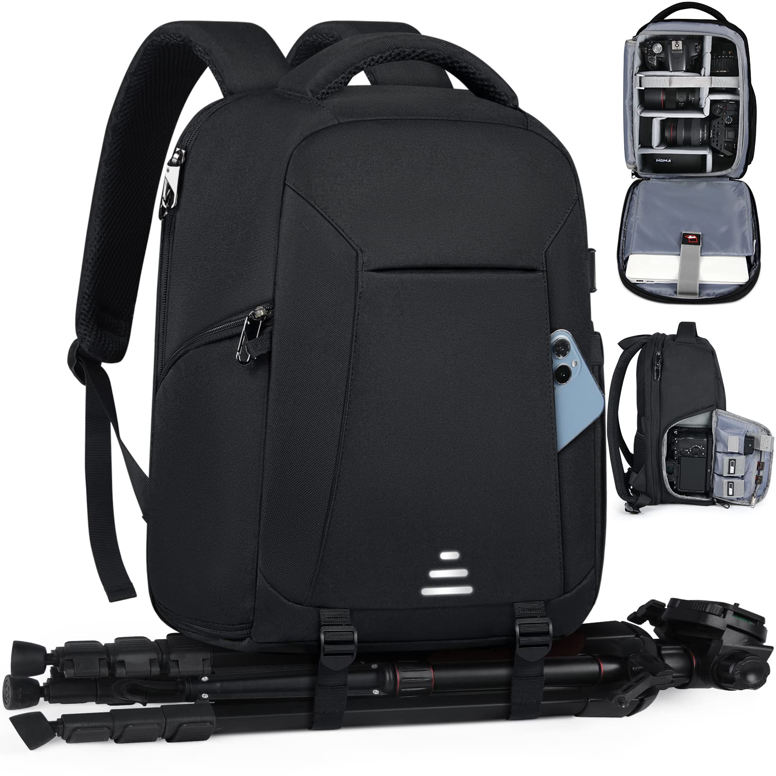 Professional DSLR SLR Camera Backpack - Waterproof Anti-Theft Photography Bag with Rain Cover & Tripod Holder, Fits 14 Inch Laptop - Large Durable Camera Case for Men & Women (Black) - Perfect for Travel, Hiking & Outdoor Photography