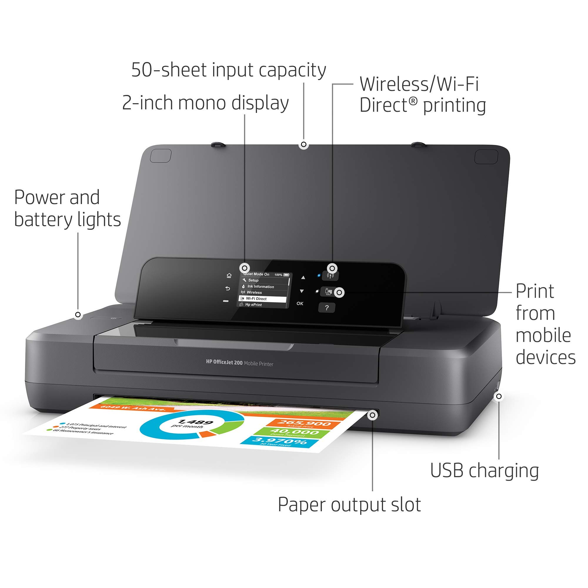 HP OfficeJet 200 Portable Wireless Printer | Mobile Printing | Compact Travel Printer (CZ993A) (Renewed) | Perfect for Business Travel, Home Office & On-the-Go Printing