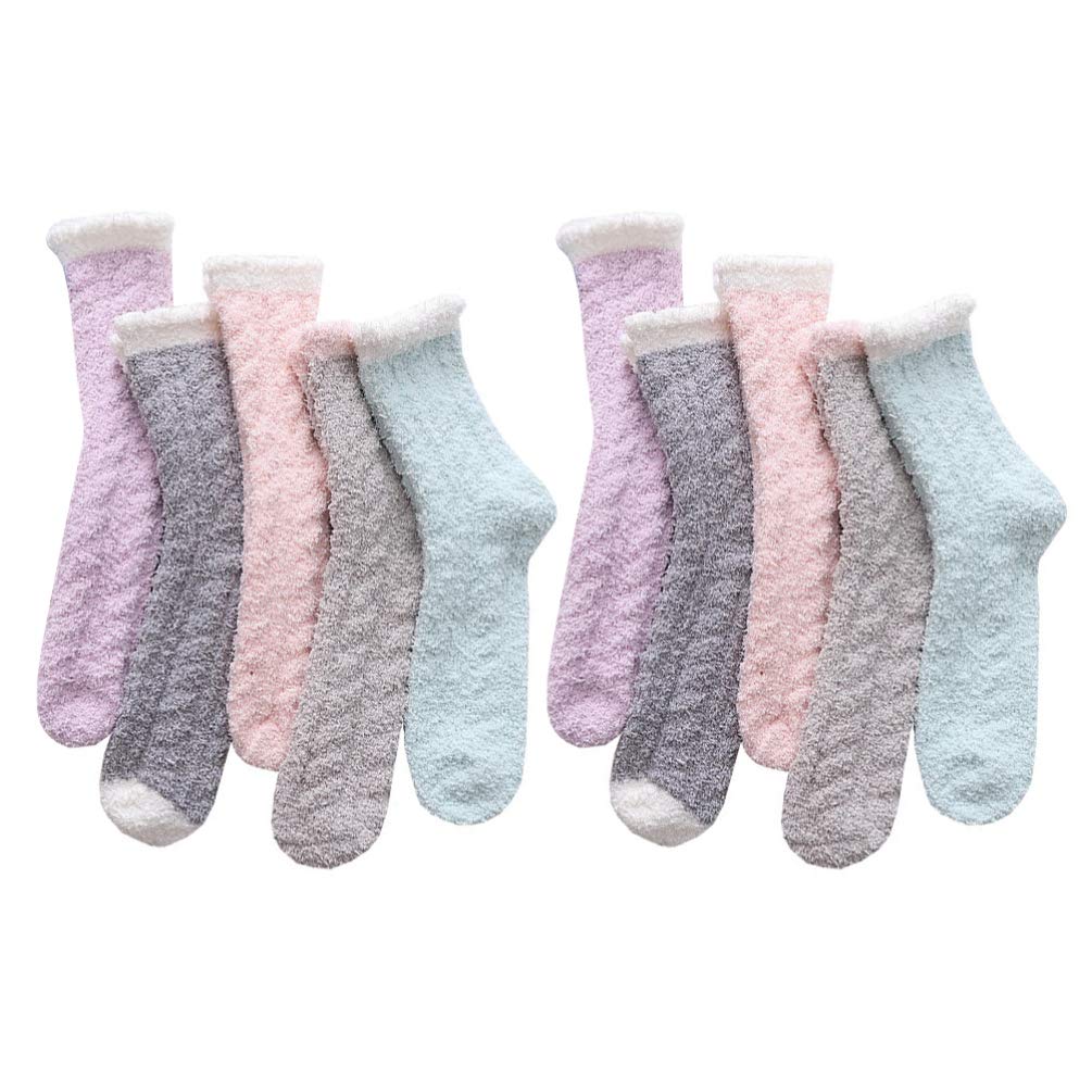ABOOFAN 5 Pairs Women's Coral Fleece Socks - Soft Fluffy Crew Socks, Warm Winter Slipper Socks for Women, Cozy Boot Socks for Home, Office and Outdoor Activities