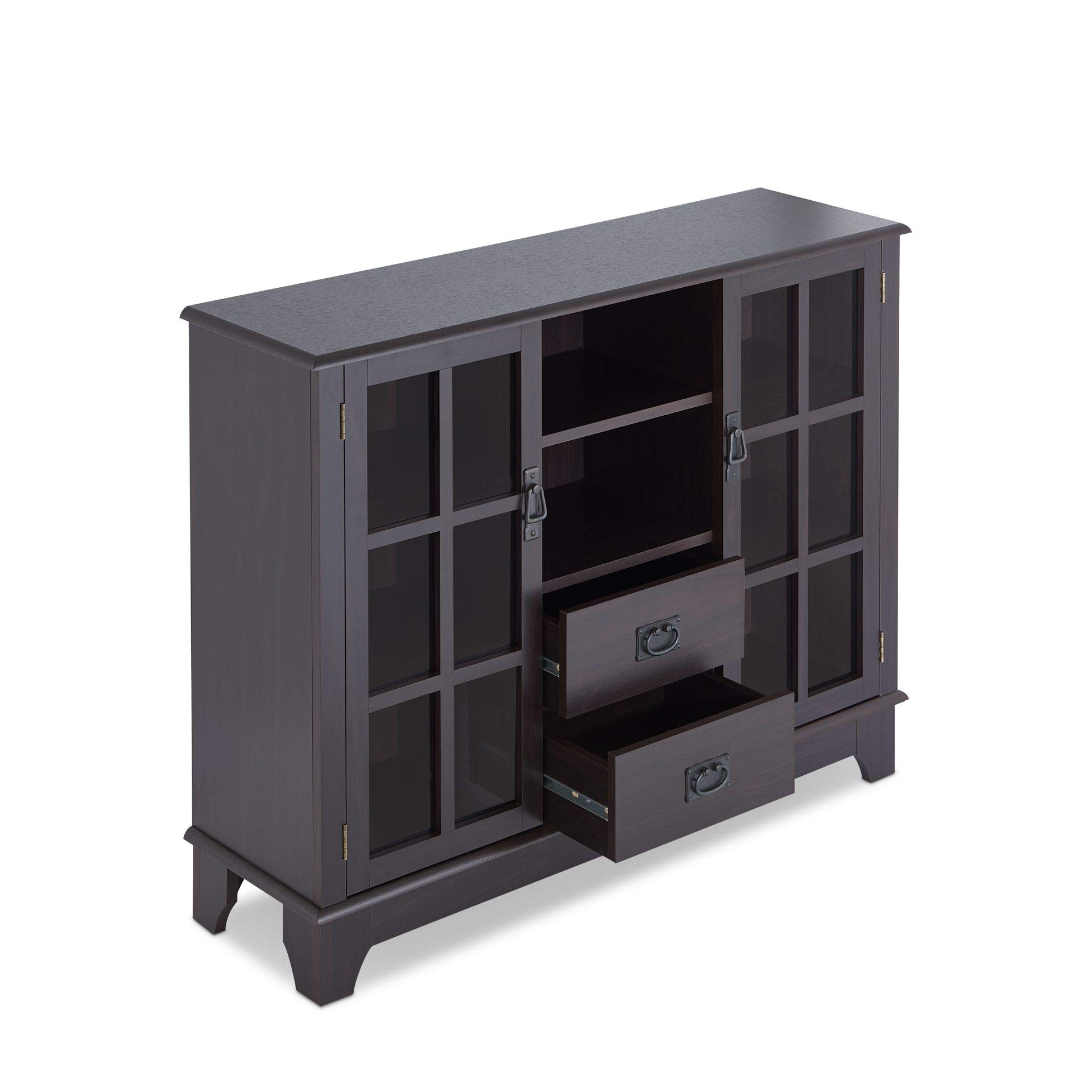 HABITRIO Modern Console Table with Drawers and Shelves - Rectangular Composite Wood Sideboard with Framed Glass Door Storage, Open Compartment - Perfect for Living Room, Entryway, or Hallway (Espresso Finish)