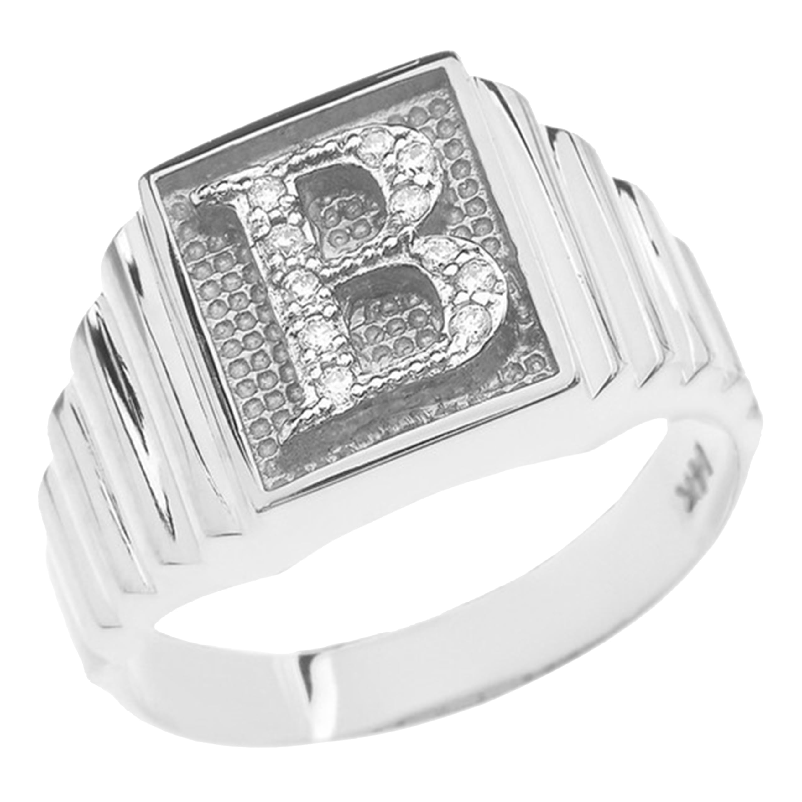 Men's 925 Sterling Silver Initial Letter Ring with Diamond Accent - Square Face Layered Band (Size 12.25) - Perfect for Anniversary Gifts, Engagements & Everyday Fashion Jewelry
