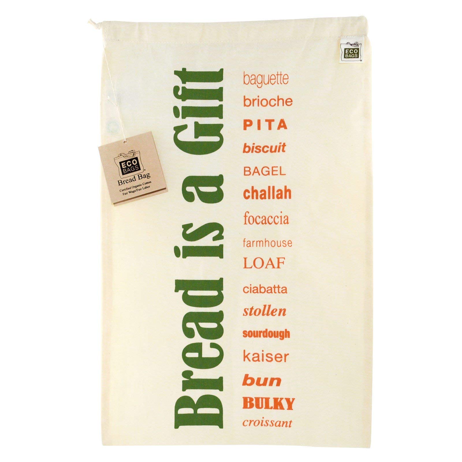 Organic Cotton Drawstring Bread Bags 11.5