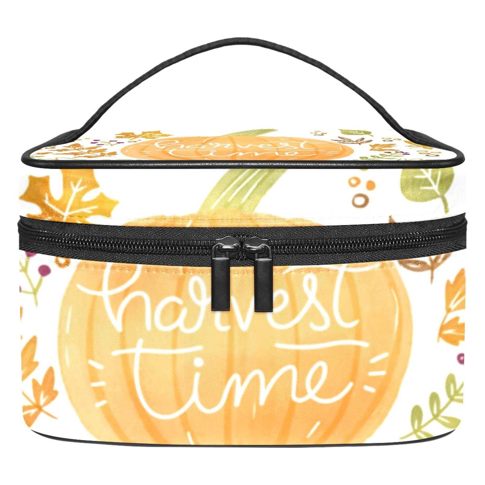 LORVIES Thanksgiving Pumpkin Cosmetic Bag - Canvas Travel Toiletry Organizer with Top Handle, Single Layer Makeup Pouch for Women | Perfect for Holiday Travel, Gym Essentials & Daily Beauty Storage