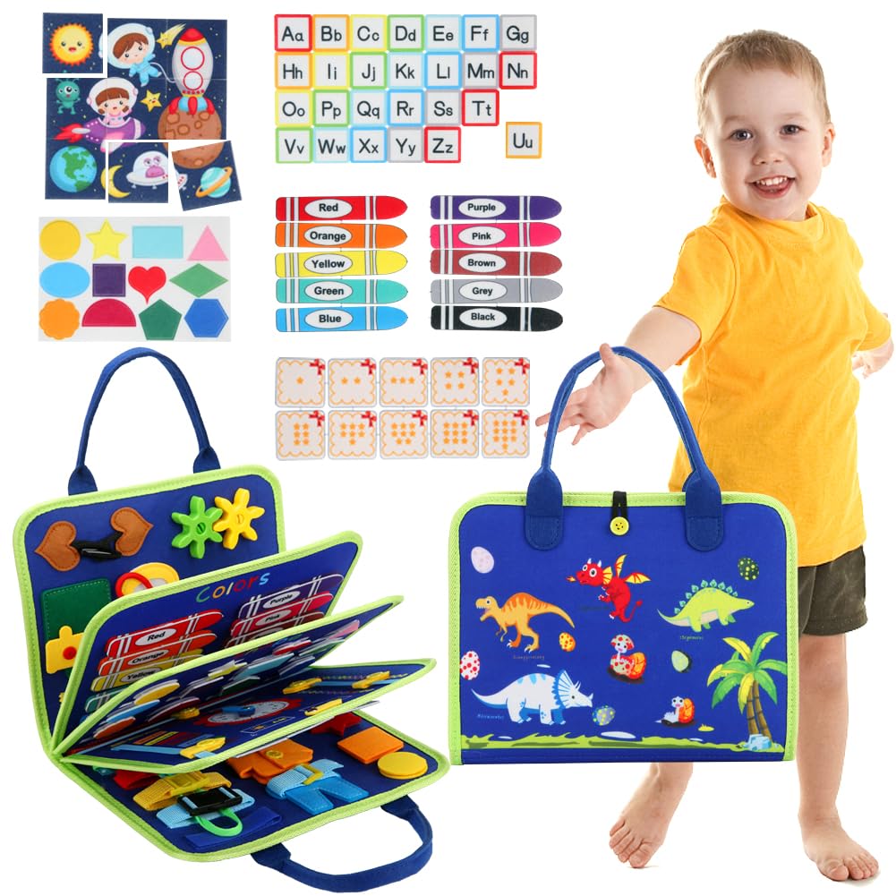 Montessori Busy Board for Toddlers 1-4 Years Old - Sensory Learning Toys for Babies 12+ Months | Airplane & Car Travel Activities, Preschool Educational Gifts for Boys & Girls | Perfect for Birthday Presents, Early Childhood Development & Long Trips