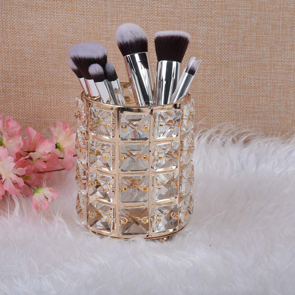 Handcrafted Crystal Makeup Brush Holder - Elegant Eyebrow Pencil & Cosmetic Organizer for Vanity, Bathroom, Bedroom | Perfect for Wedding & Home Decor, Office Desk Storage Solution