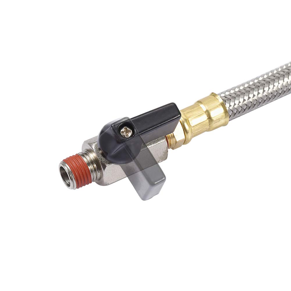 10 Inch Extended Tank Drain Valve Assembly Kit with Flexible Braided Steel Tube & 1/4 Inch NPT Pipe Fitting for Air Compressor - Perfect for Industrial, Garage, and Workshop Use