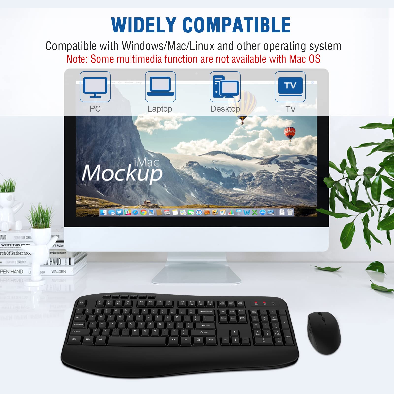 EDJO 2.4G Wireless Keyboard and Mouse Combo - Full-Sized Ergonomic Keyboard with Palm Rest & Optical Wireless Mouse for Windows/Mac - Perfect for Office, Home & Gaming Use on PC, Laptop & Desktop Computers