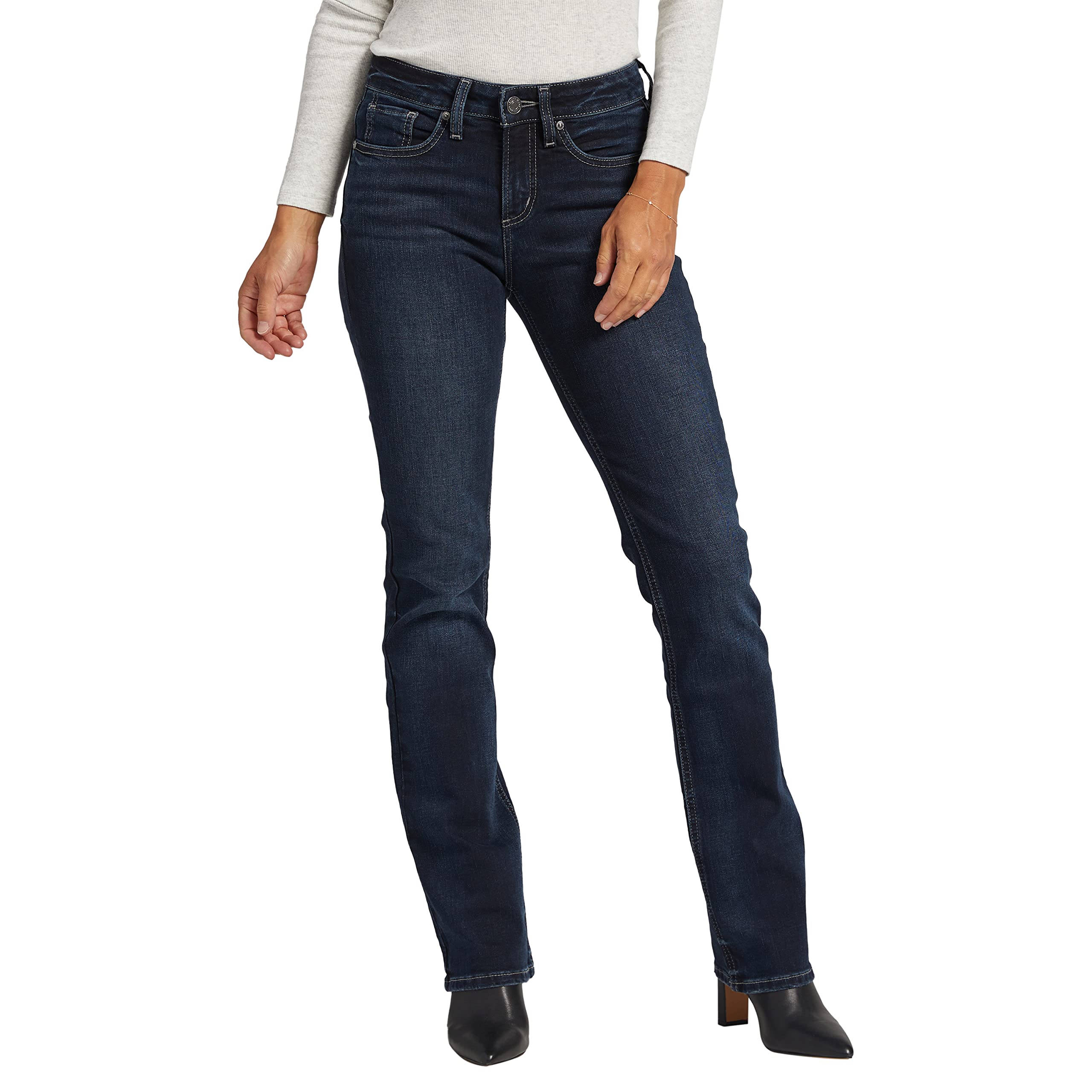 Silver Jeans Co. Women's Suki Mid Rise Slim Bootcut Jeans - Comfortable Stretch Denim Pants for Casual Wear & Night Out | Perfect for Work, Dating and Everyday Fashion