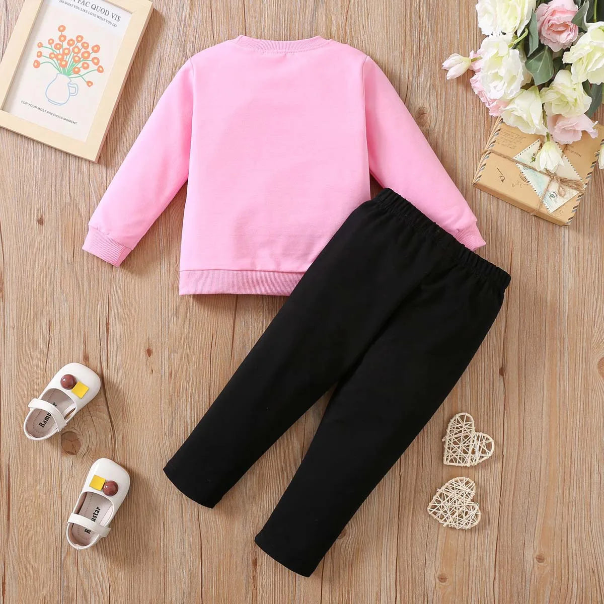 Girls' Long Sleeve Love Print Blouse & Cotton Pants Set - Valentine's Day Kids Fashion Outfit for Autumn | Casual Wear for School, Playdates & Family Photos