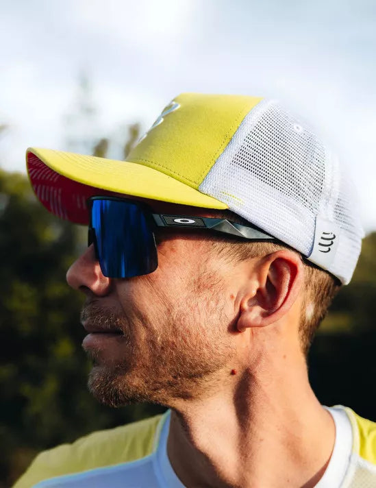 Compressport Unisex Trucker Cap - White, Safety Yellow & Neon Pink - Lightweight & Breathable Running Hat for Men & Women - Perfect for Outdoor Sports, Hiking & Cycling