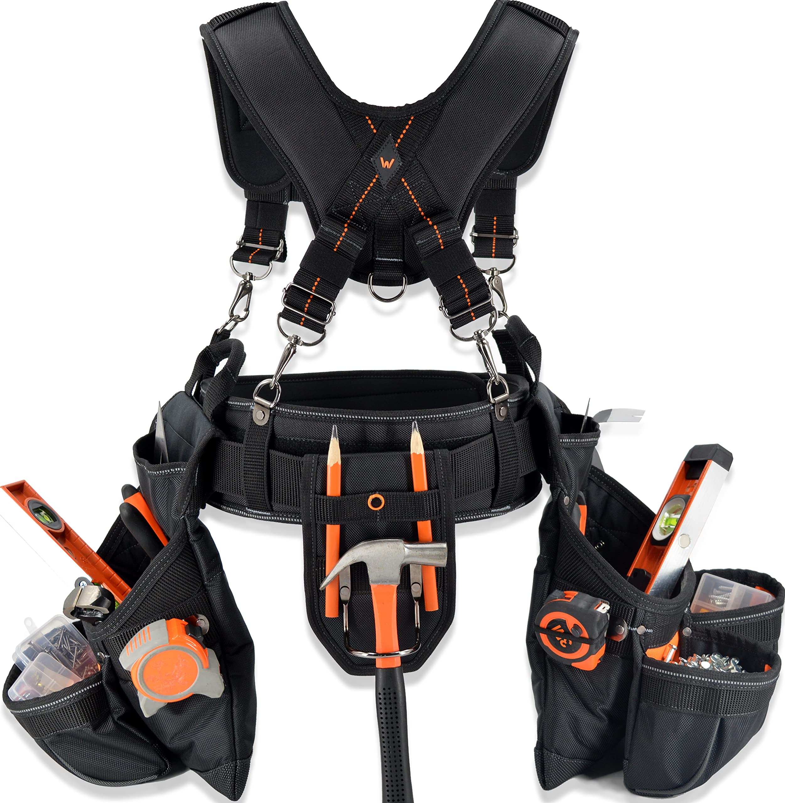 Heavy Duty Tool Belt with Suspenders for Carpenters, Framers & Construction Workers - Adjustable Men's Tool Belt Pouch Set for Scaffolding & DIY Projects - Perfect for Job Sites, Home Renovations & Professional Use