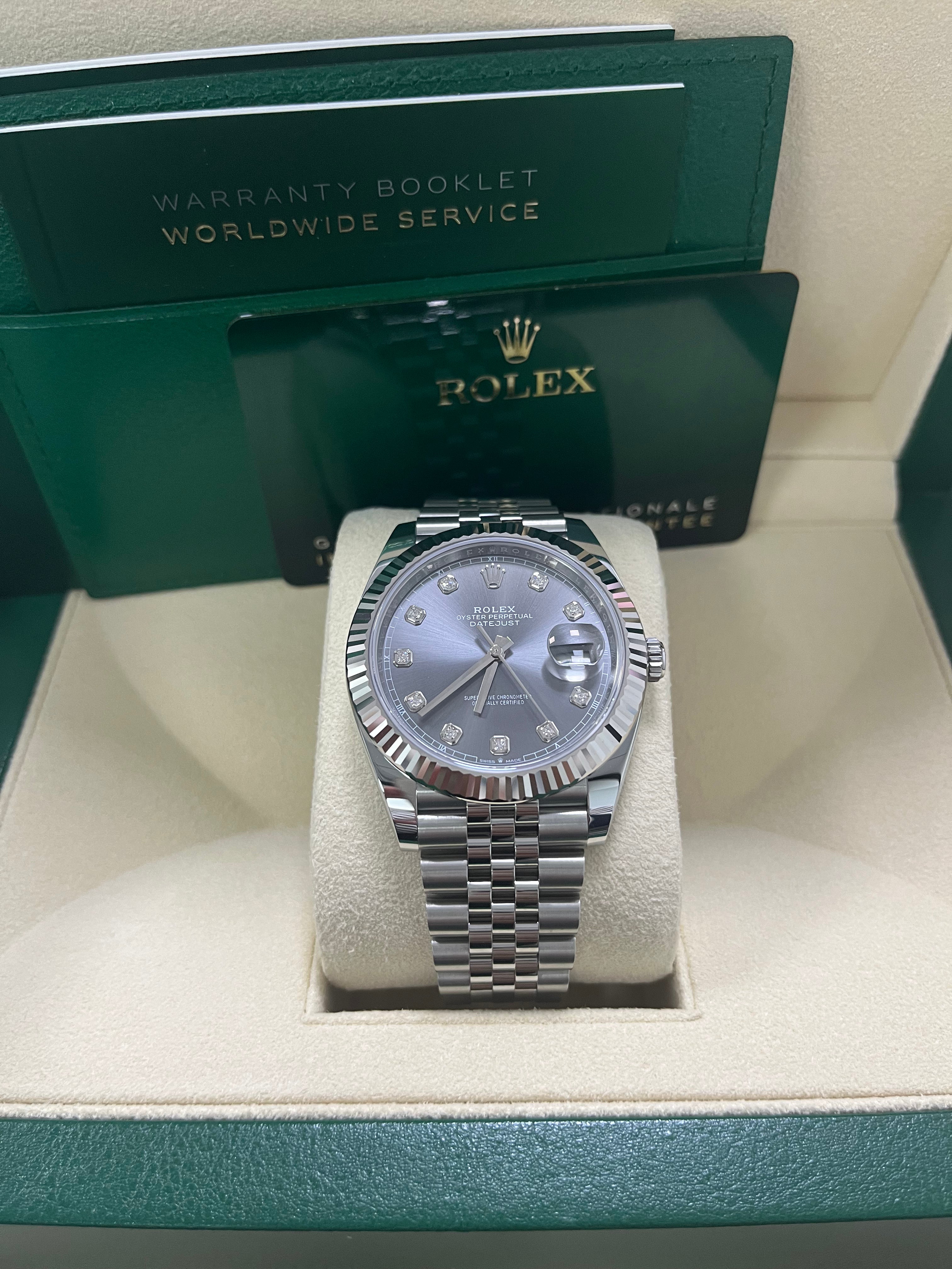 Rolex Datejust 41 18K White Gold & Steel Watch - Dark Rhodium Diamond Dial, Jubilee Bracelet (Ref #126334) | Luxury Men's Dress Watch for Business & Formal Occasions