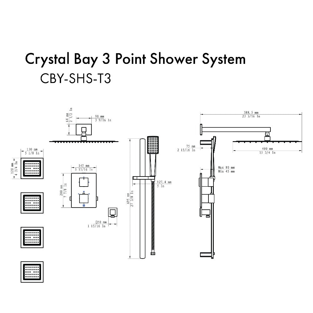 ZLINE Crystal Bay Thermostatic Shower System with 6 Body Jets - Gun Metal Finish (CBY SHS T3 GM) for Luxury Bathroom & Spa Experience