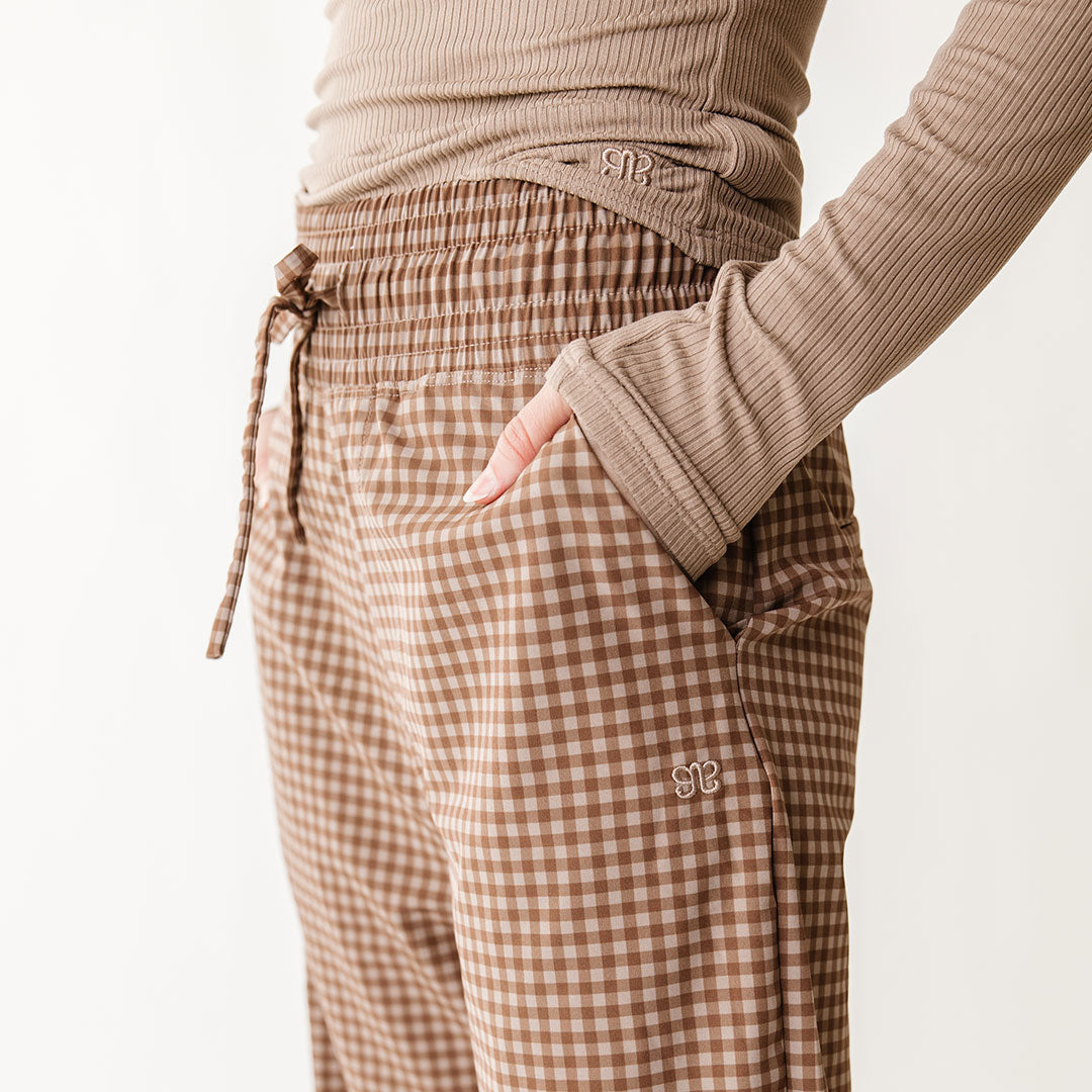 Audrey Women's Trousers - Stylish Cinnamon Check Pattern Pants for Office & Casual Wear | Comfortable Work Pants & Everyday Outfits