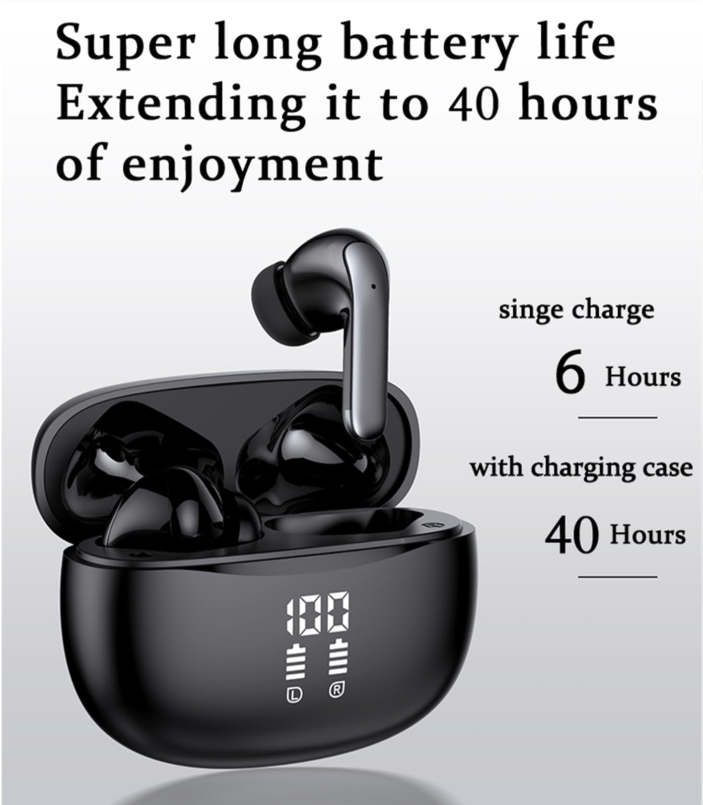 Wireless Bluetooth Headphones - 40H Playtime, LED Power Display Charging Case, IPX5 Waterproof Earbuds with Mic for Phone Calls, Gaming, TV & Sports | Perfect for Workouts, Commuting & Travel