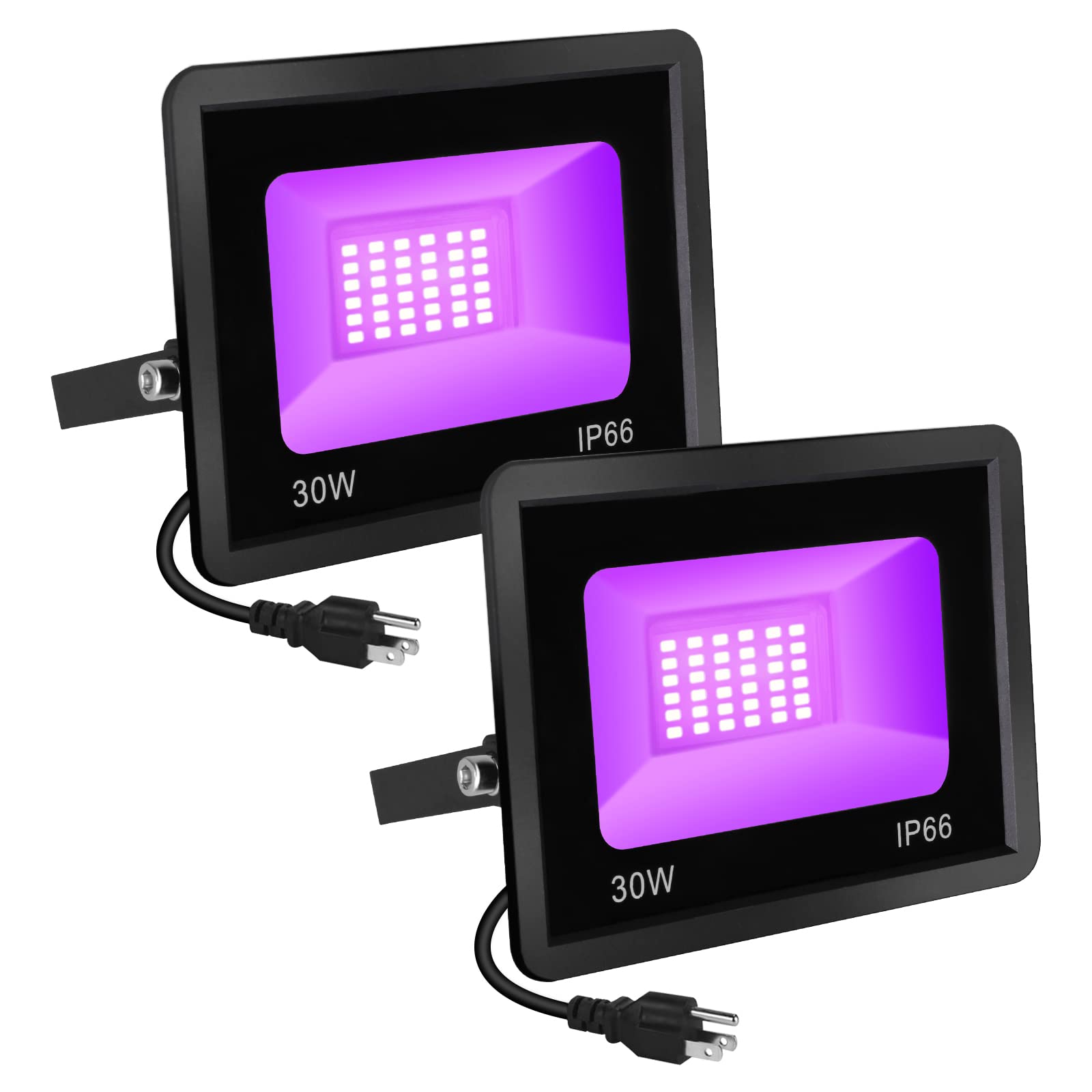 30W LED Black Lights 2 Pack - IP66 Waterproof UV Flood Light with Plug for Outdoor & Indoor Use | Perfect for Glow Parties, Halloween Decor, Fluorescent Posters, Body Paint, Aquarium Lighting & Neon Glow Effects