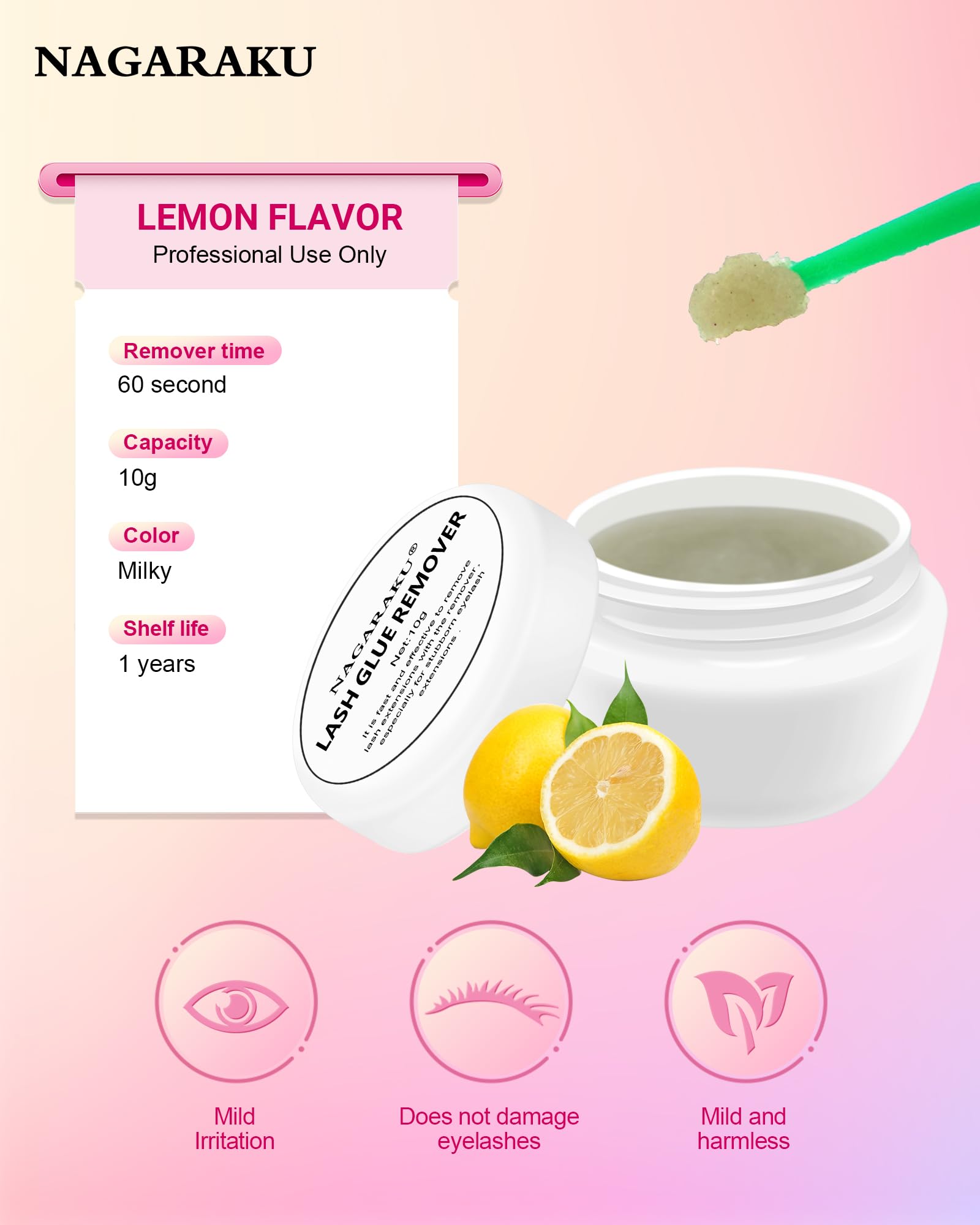 NAGARAKU Eyelash Extension Glue Remover - Fast Acting 10g Lemony Gel for Professional Salon Use | Safe & Effective Lash Adhesive Remover | Perfect for Eyelash Extensions Removal & Aftercare