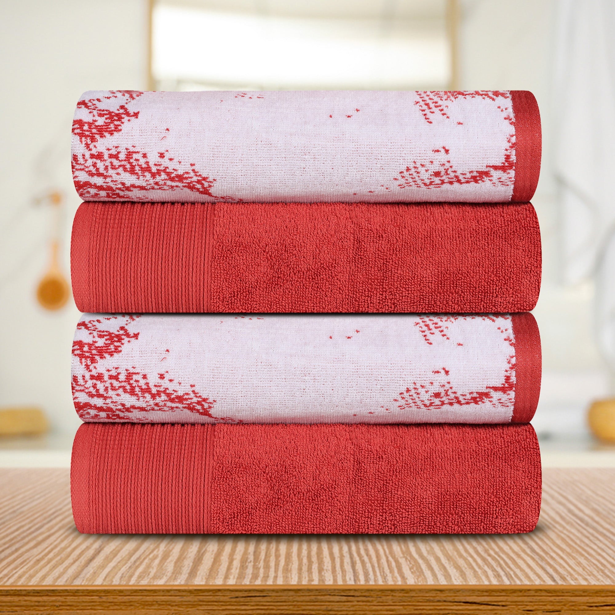 Premium 4-Piece Cotton Bath Towel Set - Soft, Absorbent & Quick-Drying - Solid Colors & Marble Design for Luxury Bathroom, Spa, or Guest Use