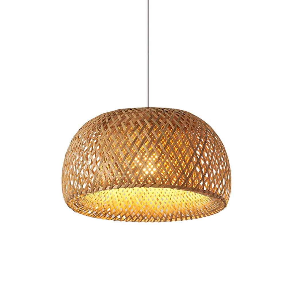 Hand-Woven Bamboo Pendant Lamp - Adjustable Rattan Wicker Chandelier with E27 Socket for Indoor Ceiling Decor | Perfect for Boho Living Room, Bedroom, or Patio Lighting
