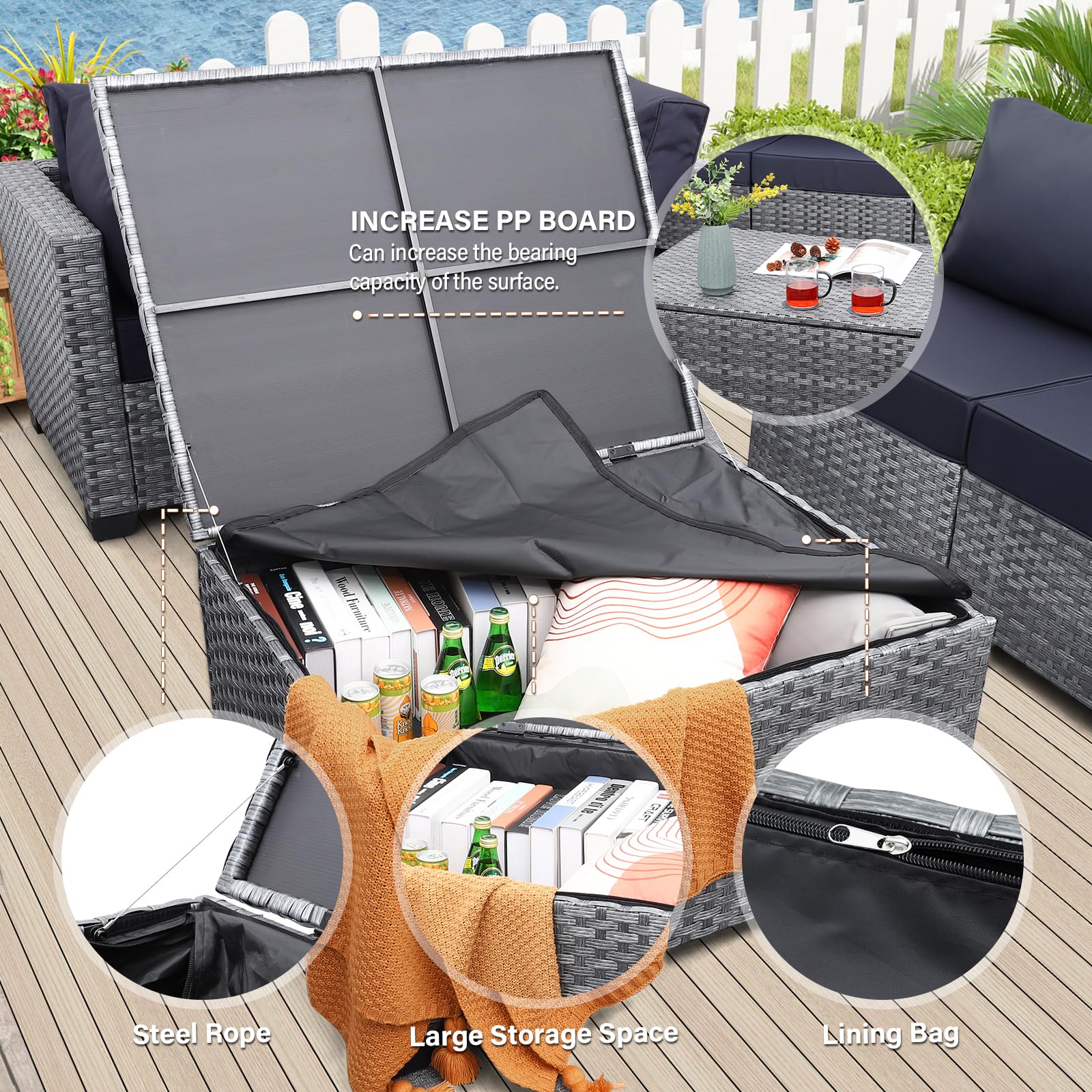 Outdoor PE Wicker Coffee Table - Waterproof Resin Rattan Patio Table with Storage Bag | Garden Furniture for Backyard, Balcony & Poolside | Grey Weatherproof Side Table for Outdoor Living Spaces