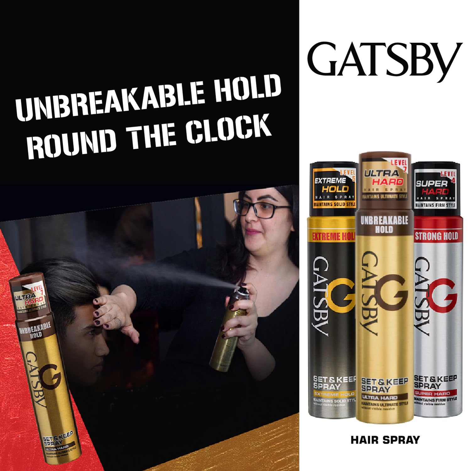 Gatsby Set & Keep Ultra Hard Hair Spray 250ml - Quick Drying, Long Lasting Hold, No Flake, Natural Shine | UV Protection Hairspray for Salon-Quality Finish | Perfect for Styling, Volume & All-Day Hold for Men & Women | Great for Weddings, Parties & Professional Looks