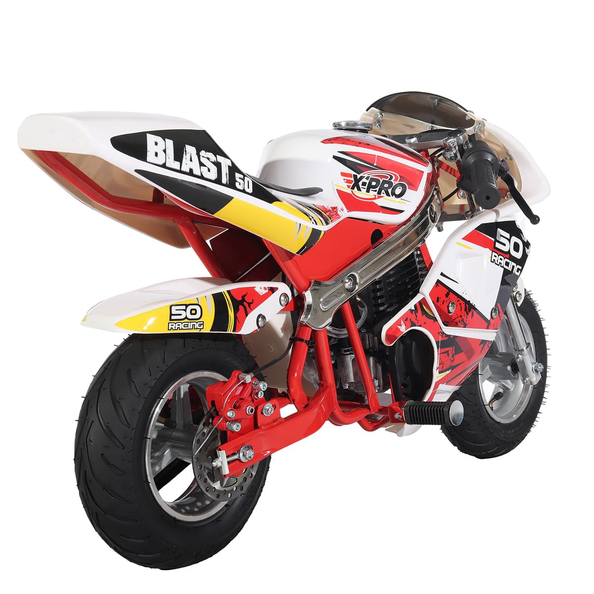 X-PRO Blast Mini Gas Bike for Kids - 50cc Pocket Motorcycle with 2-Stroke Engine, Safety Features & Adjustable Speed - Burgundy Red - Perfect for Backyard Riding, Neighborhood Cruising & Beginner Motorcycle Training
