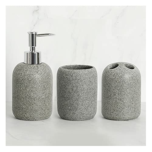 SHIJIE1701AA 3-Piece Bathroom Accessory Set - Resin Soap Dispenser, Toothbrush Holder & Mouthwash Cup - Modern Gray Bathroom Organizer for Sink Countertop & Vanity Decor