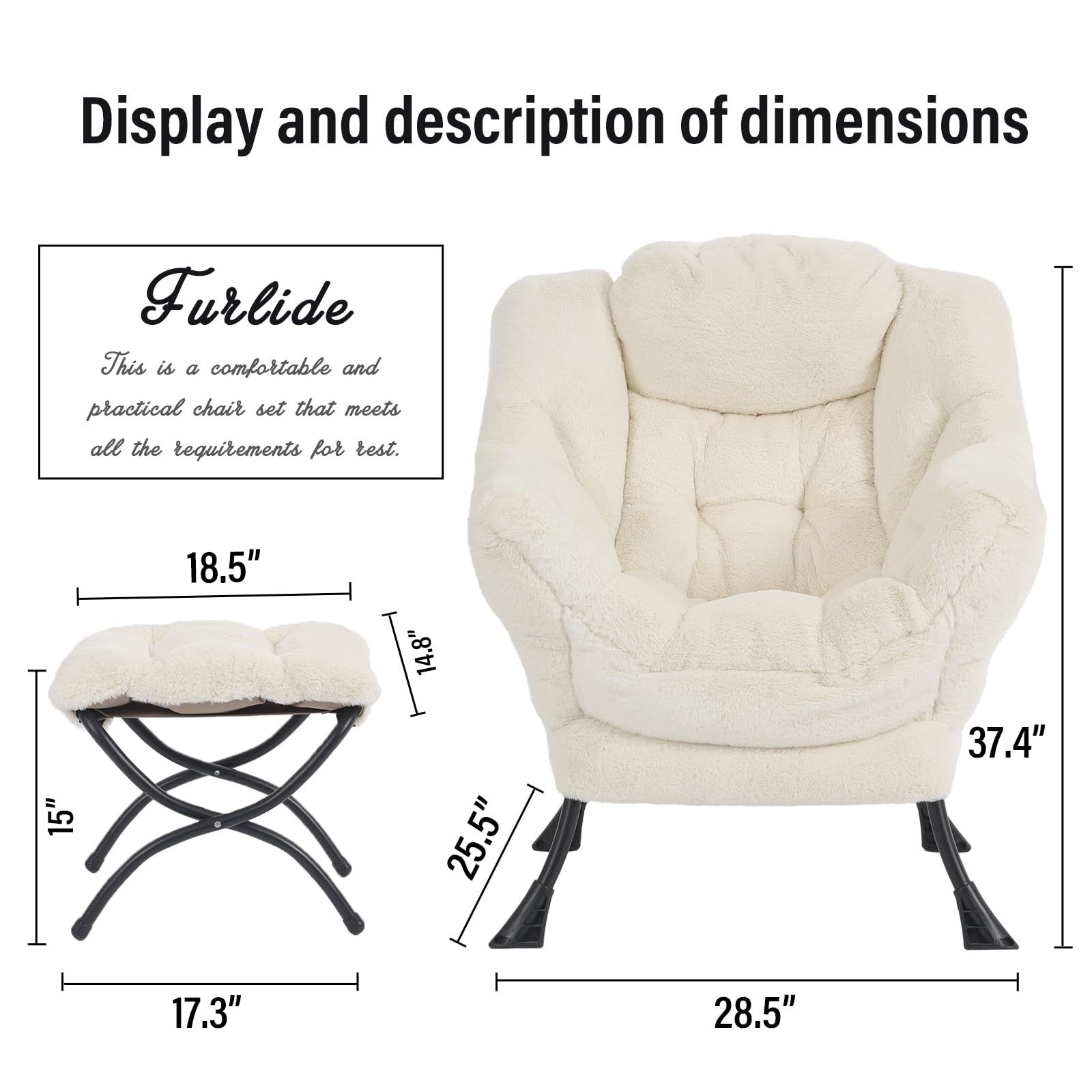 Modern Lazy Chair with Ottoman - Plush Beige Lounge Accent Chair with Folding Footrest for Living Room, Bedroom & Study | Comfortable Reading Chair for Relaxing, Napping & Lounging at Home