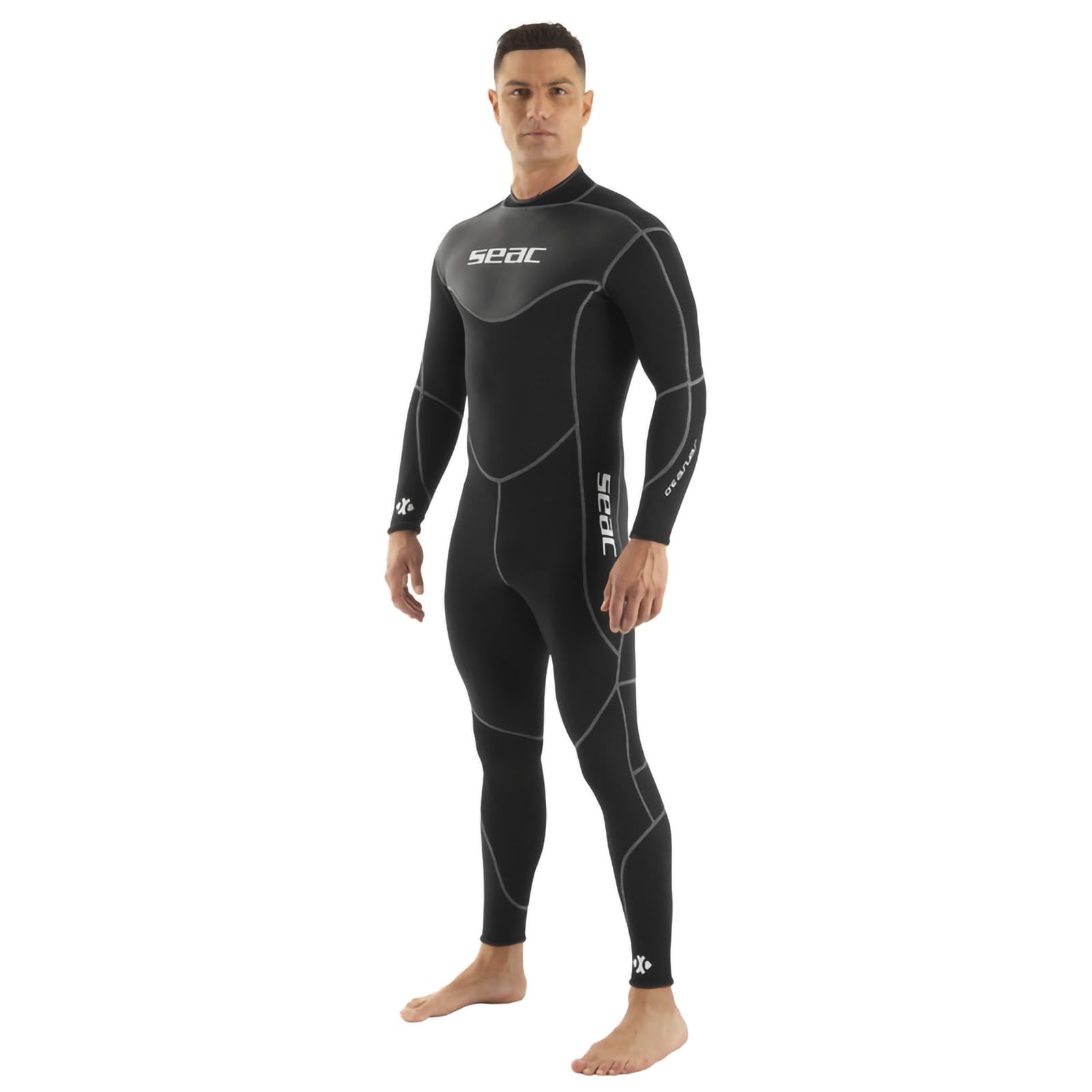 SEAC Sense Black Men's One-Piece 3mm Neoprene Wetsuit for Snorkeling, Scuba Diving & Water Sports | Super Elastic & Comfortable for Swimming, Surfing & Underwater Activities