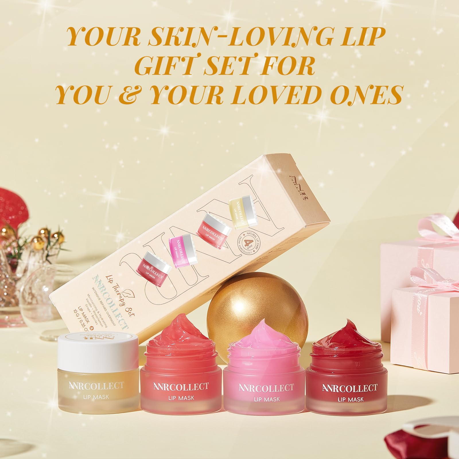 Overnight Lip Mask & Moisturizer with Collagen & Shea Butter - 4 Pack Intensive Treatment for Dry, Chapped, Dark Lips | Hydrating Lip Care Gift Set | Perfect for Nighttime Use & Daily Lip Nourishment