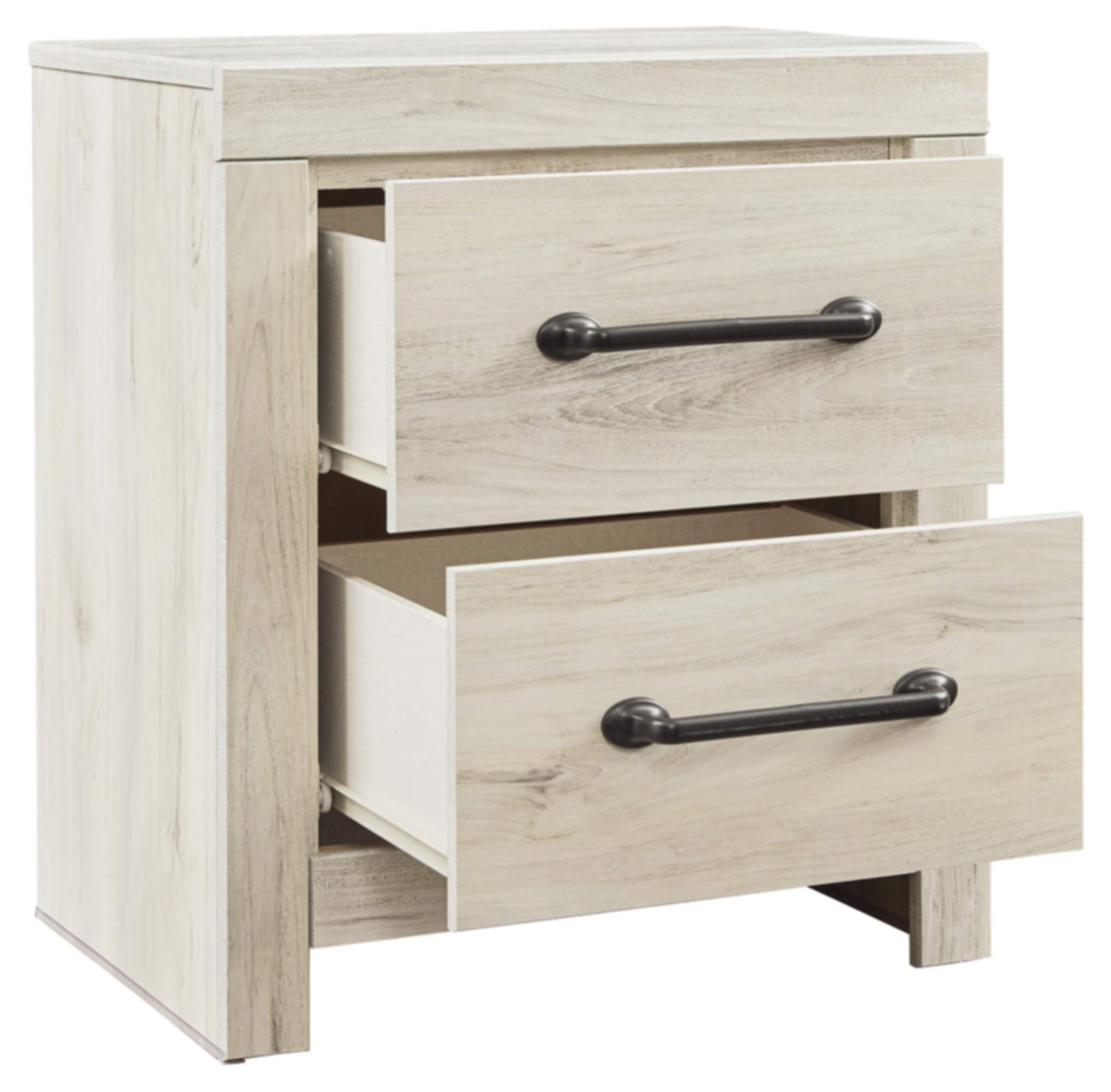Signature Design by Ashley Cambeck Farmhouse Industrial 2-Drawer Nightstand with USB Charging Stations - Whitewashed Wood Bedside Table with Slim Profile (24.37