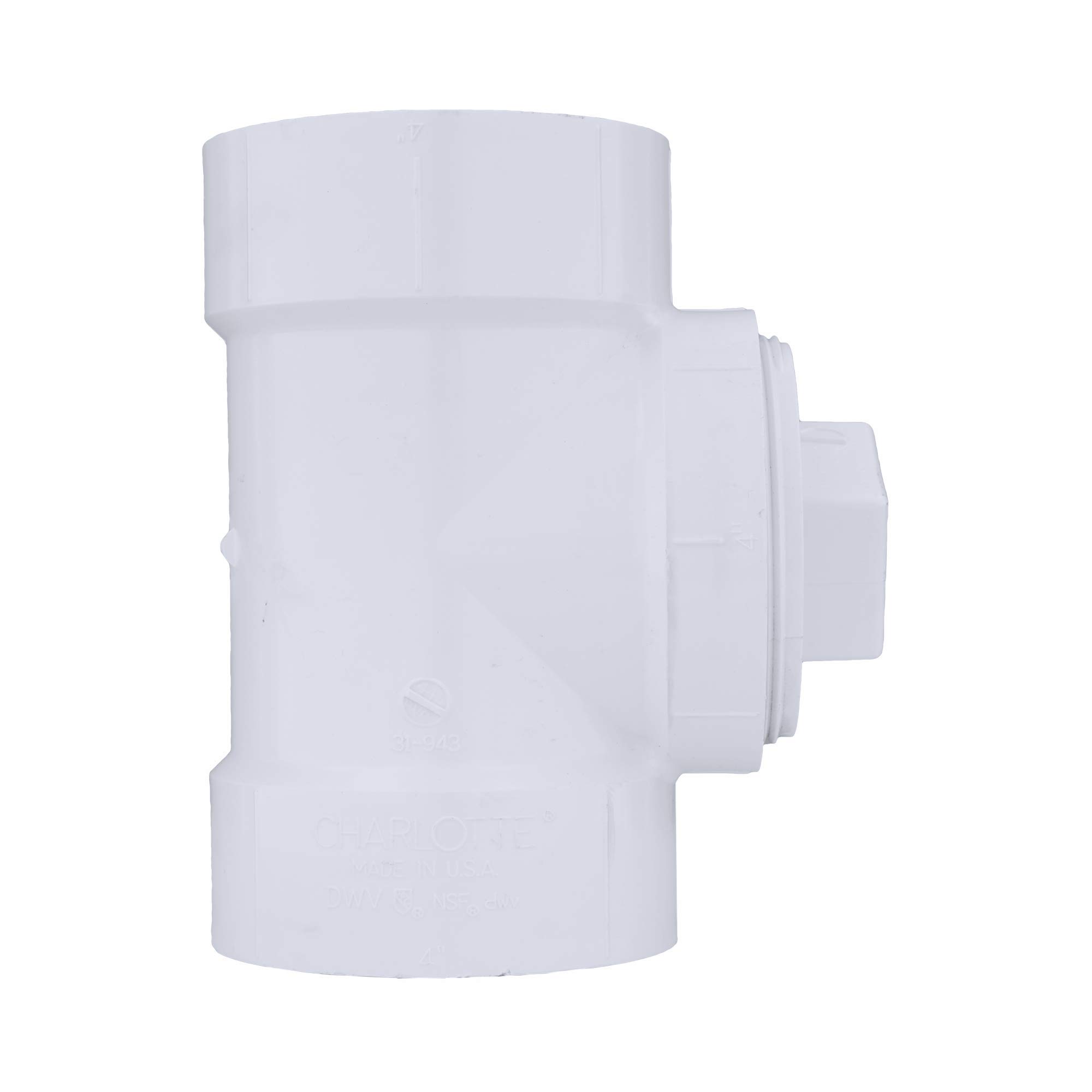 Charlotte Pipe 4 Inch DWV Cleanout Tee with Plug - Drain Waste and Vent Pipe Fitting (5-Pack) - Ideal for Plumbing Repairs, Bathroom & Kitchen Drainage Systems