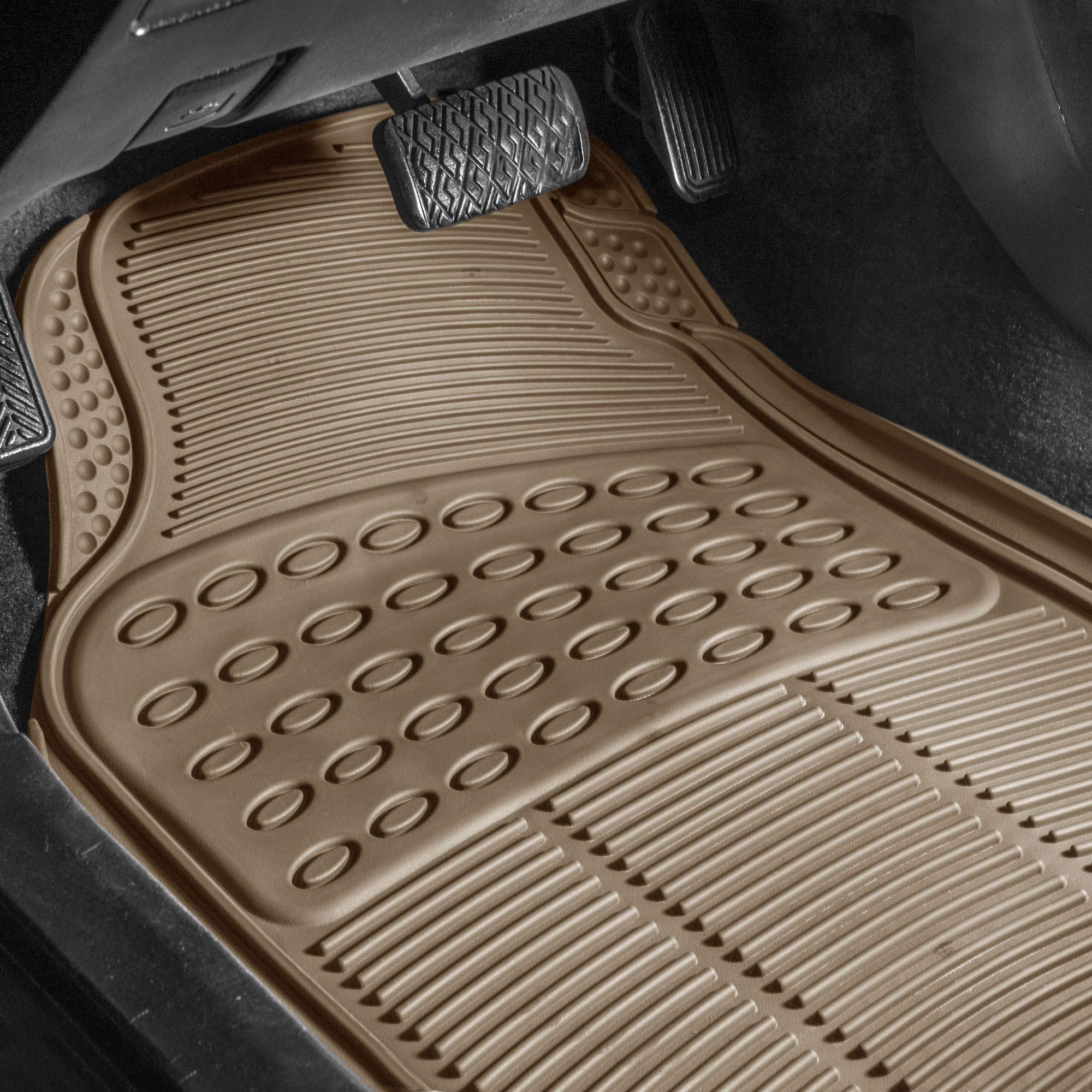 FH Group 3-Row Climaproof™ Trimmable Non-Slip Vinyl Car Floor Mats with Cargo Liner - Universal Fit for Cars, Trucks & SUVs (Beige) F11306-F16401 | All-Weather Protection for Family Vehicles & Road Trips
