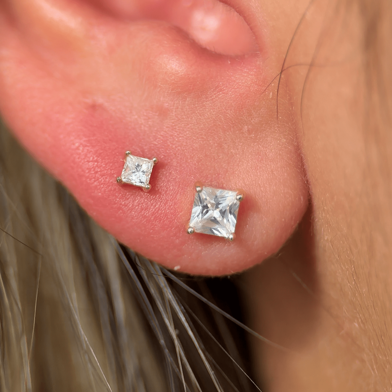 14k White Gold Princess Cut Gemstone Stud Earrings for Women - Elegant & Durable Flat Back Earrings for Everyday Wear, Parties & Special Occasions
