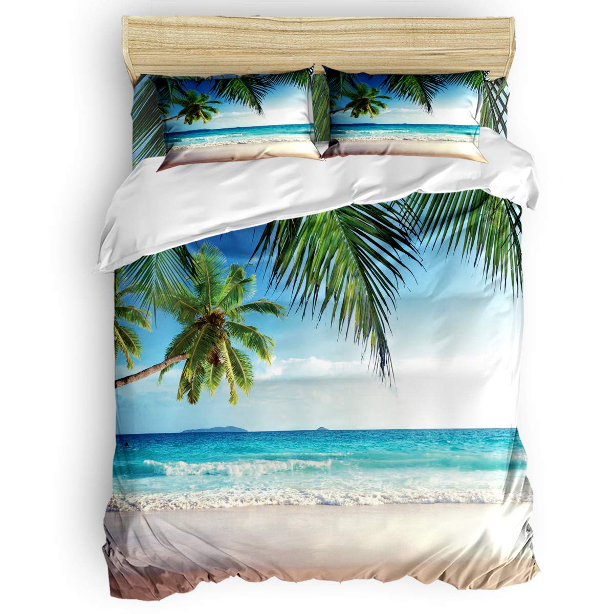3-Piece Tropical Palm Tree Ocean Beach Theme Bedding Set - California King Size Duvet Cover & Pillowcases for Kids, Teens & Adults | Perfect for Coastal Decor, Vacation Homes & Summer Bedrooms