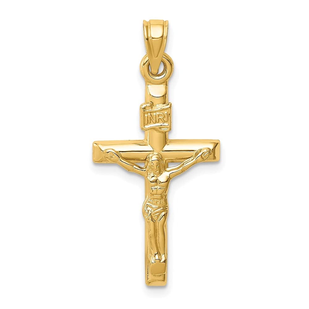 14K Gold Hollow Religious Crucifix Cross Pendant for Women - Elegant Fine Jewelry Gift for Baptism, Confirmation & Church Occasions | Diamond2Deal