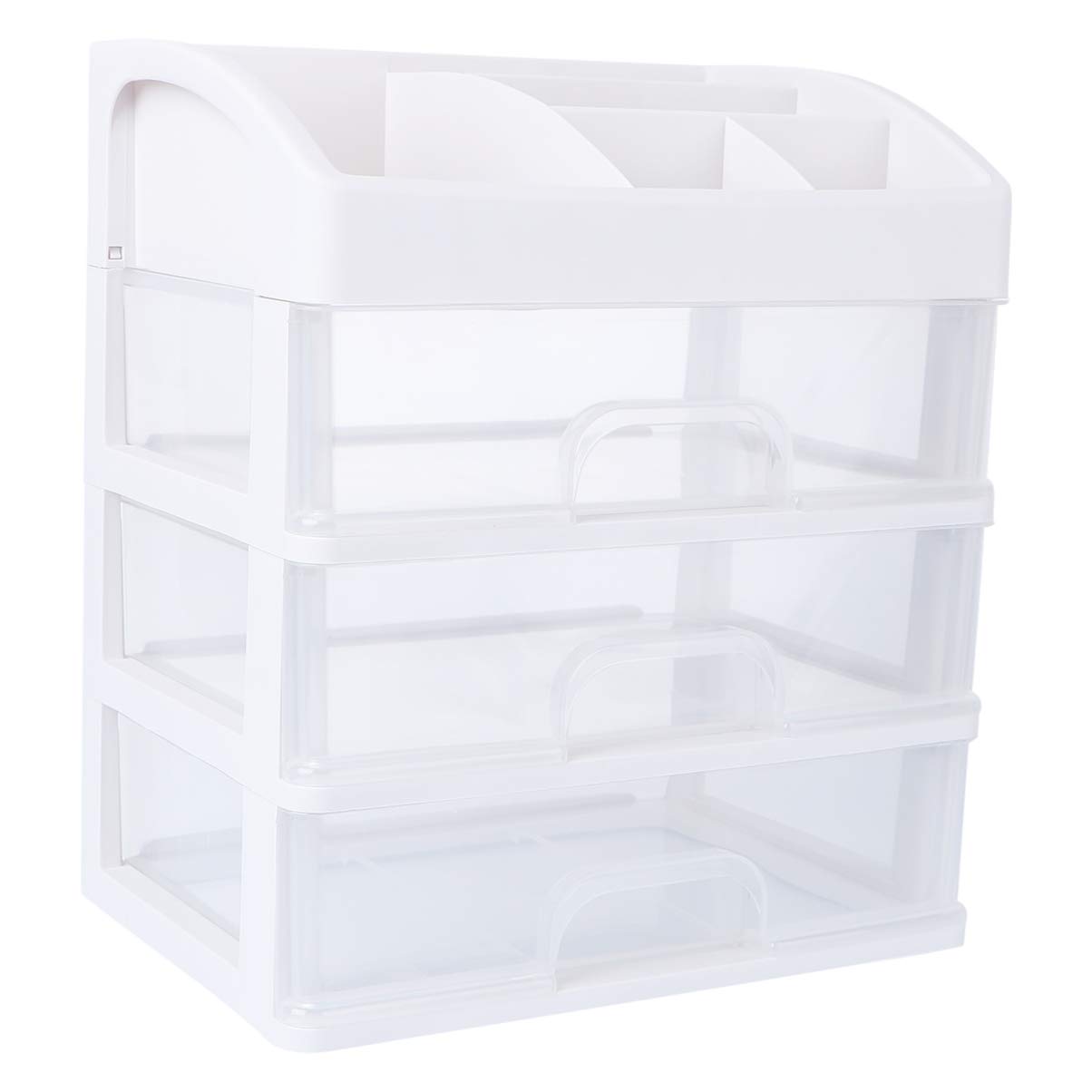 TOPBATHY 3-Tier Clear Acrylic Desk Organizer - Pencil Holder & Makeup Storage Case for Office, Home, and School | White Desktop Organizer with Drawer for Stationery, Cosmetics, and Office Supplies | Perfect for Desk, Vanity, and Dorm Room Organization