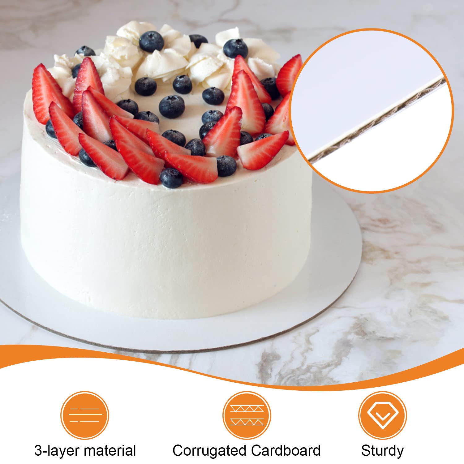 40-Pack 10 Inch Round White Cake Boards - Food-Grade Cardboard Cake Circles for Displaying Cakes, Bread, Desserts | Sturdy & Thin Cake Plates for Birthday Parties, Weddings, Bakery Displays