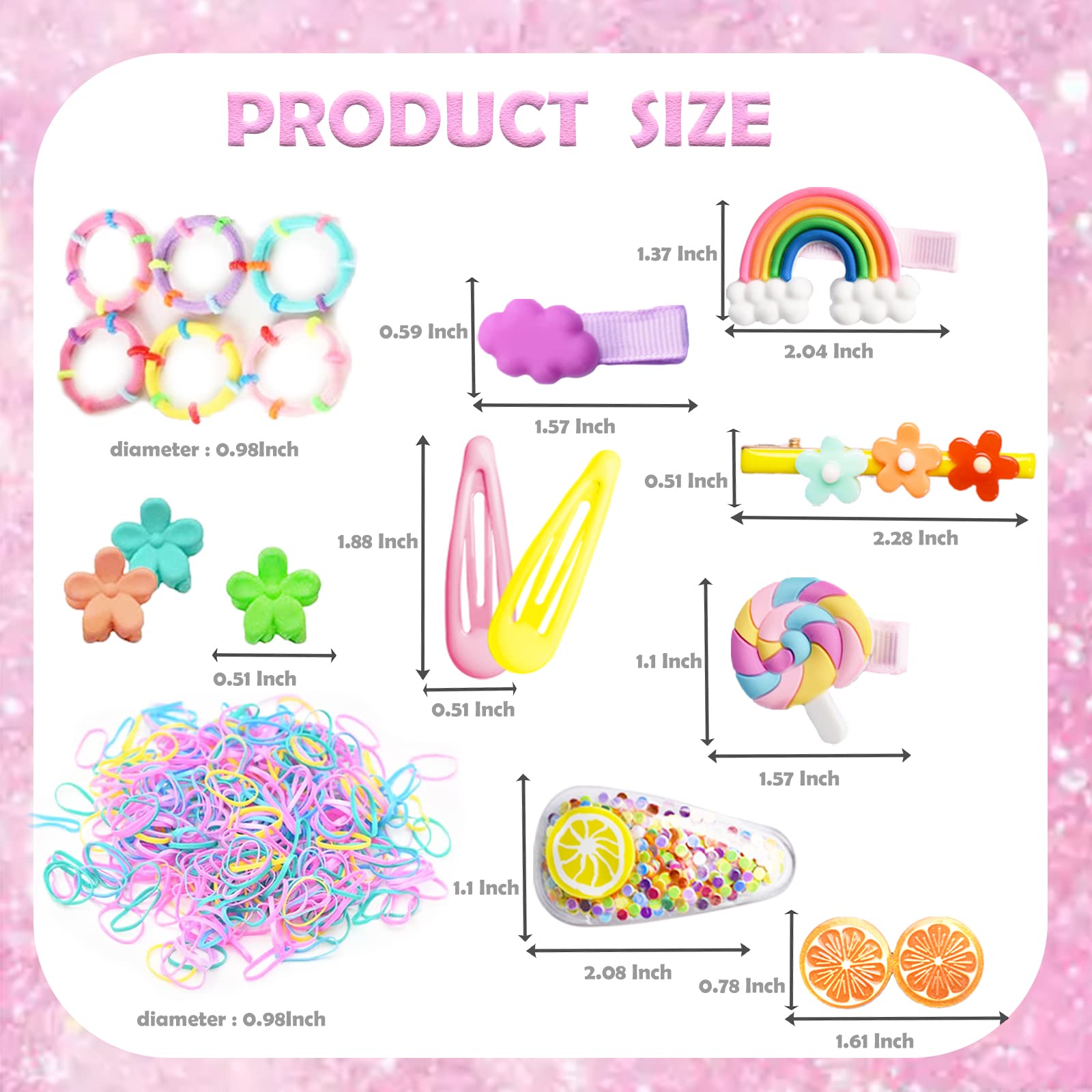292PCS Baby Hair Clips Set - Cute Toddler Girls Hair Accessories with Flowers, Candy & Fruits Design - Colorful Rainbow Hair Clips for Kids Styling - Perfect for Parties, School & Daily Outfits