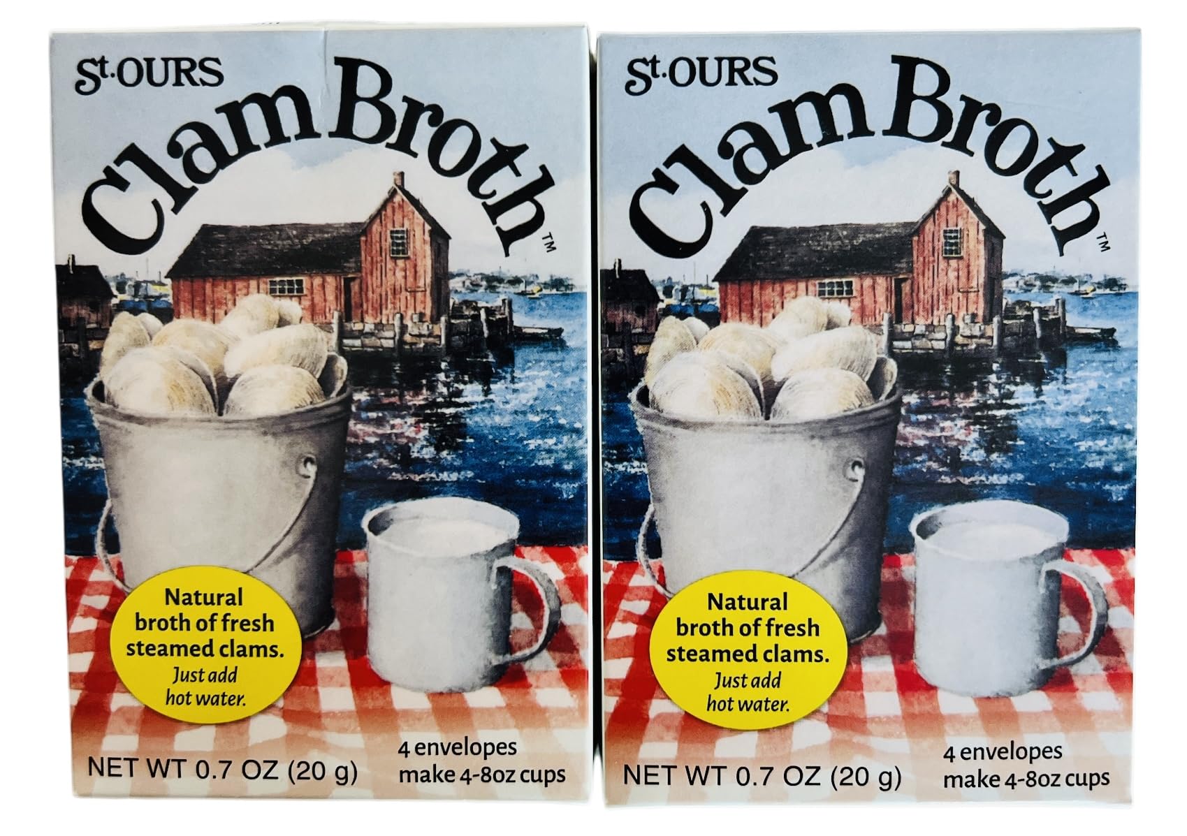 Premium St. Ours Clam Broth Chowder & Stock - 2 Boxes (4 Cups Total, 0.7 oz Each) | Rich Seafood Flavor for Soups, Stews & Cooking | Perfect for Chowders, Risottos & Seafood Dishes