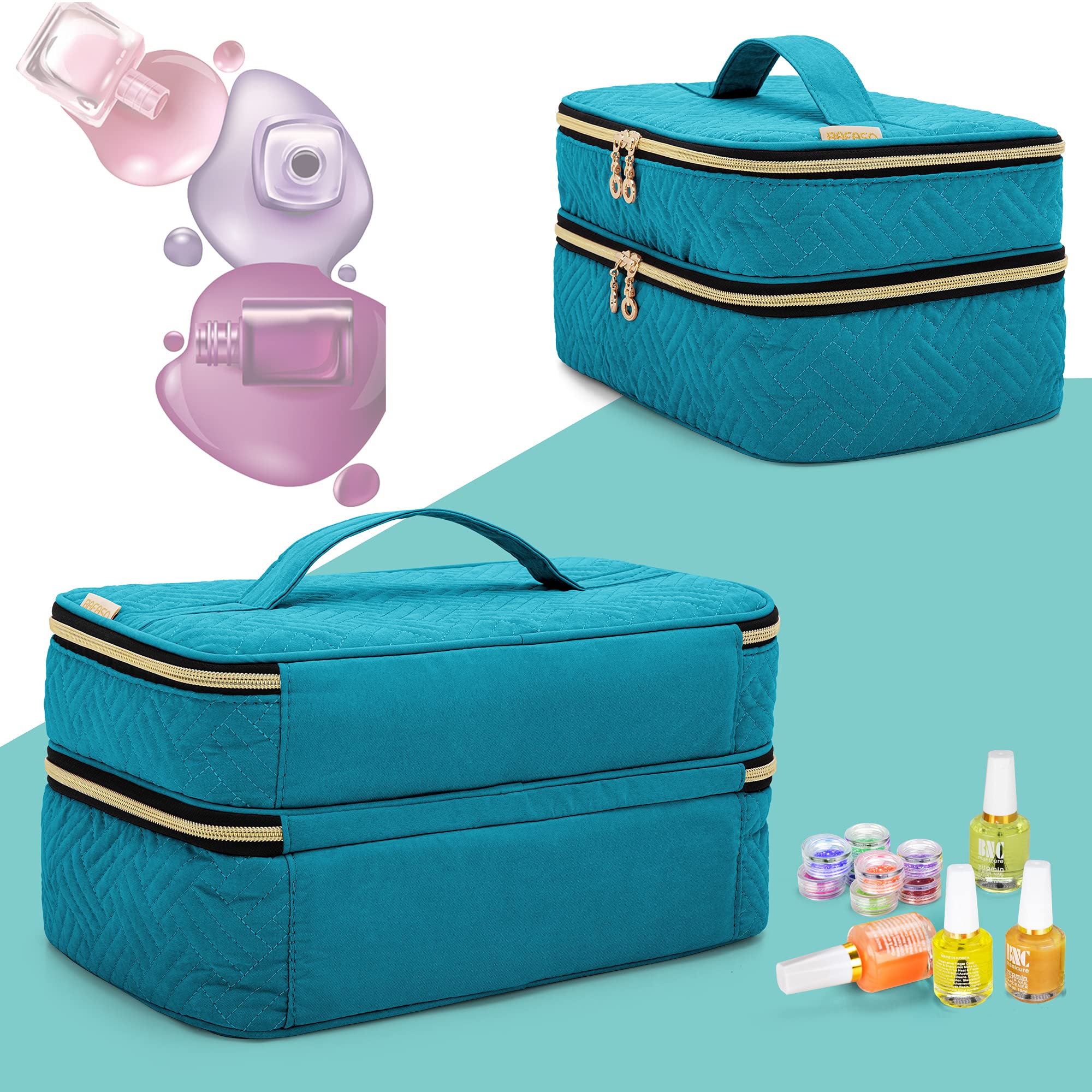 BAFASO Nail Polish Organizer Holds 40 Bottles (15ml/0.5oz) - Portable Manicure Case with Storage for Polish & Tools - Patented Teal Design - Perfect for Salon, Home & Travel Use