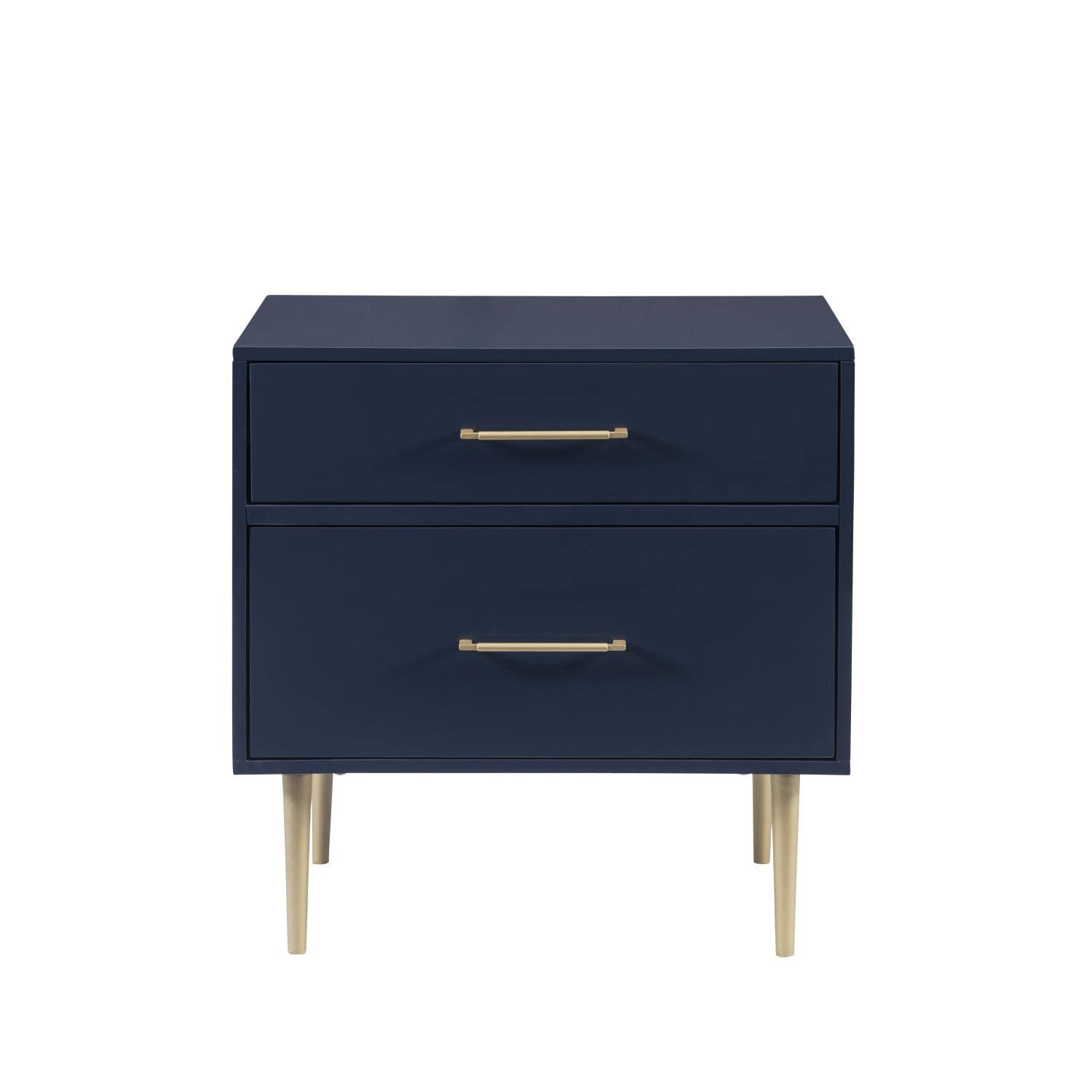 Linon Gloria 2-Drawer Nightstand in Navy Blue - Stylish Bedside Table for Bedroom, Living Room, or Guest Room Storage