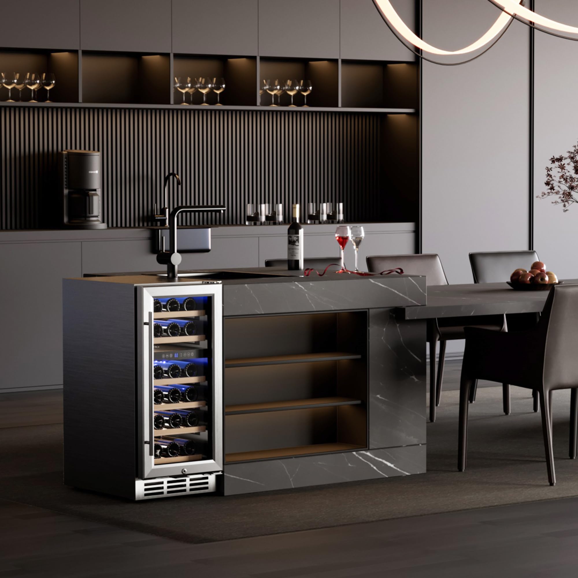 EUHOMY 15 Inch Dual Zone Wine Cooler Refrigerator - Digital Temperature Control, Ultra Quiet Compressor, Double Layer Glass Door - Holds 33 Bottles - Perfect for Home Bars, Restaurants, and Wine Cellars