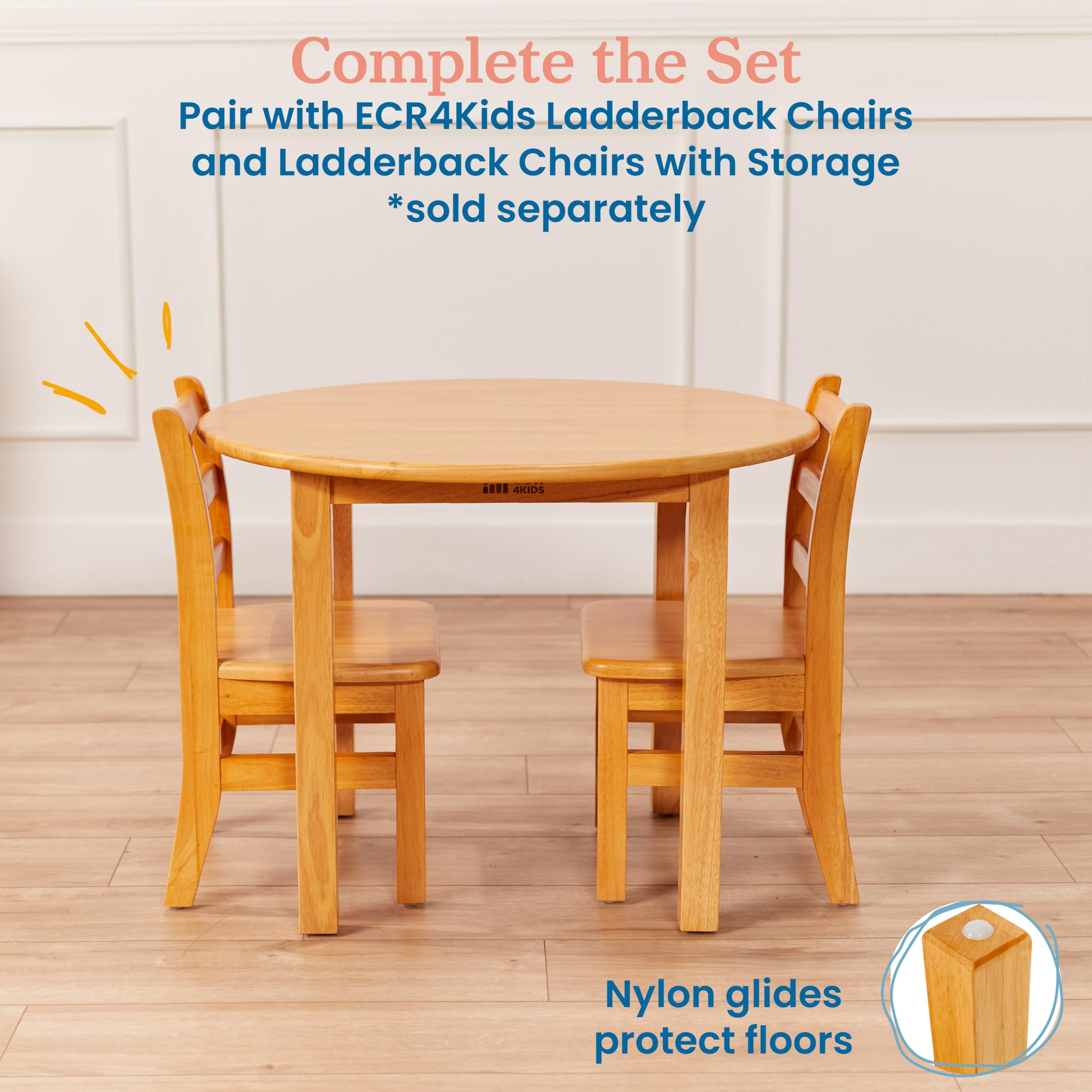 ECR4Kids 30 Inch Round Hardwood Kids Table with 22 Inch Legs - Natural Honey Finish - Durable Children's Furniture for Classroom, Playroom & Home Learning