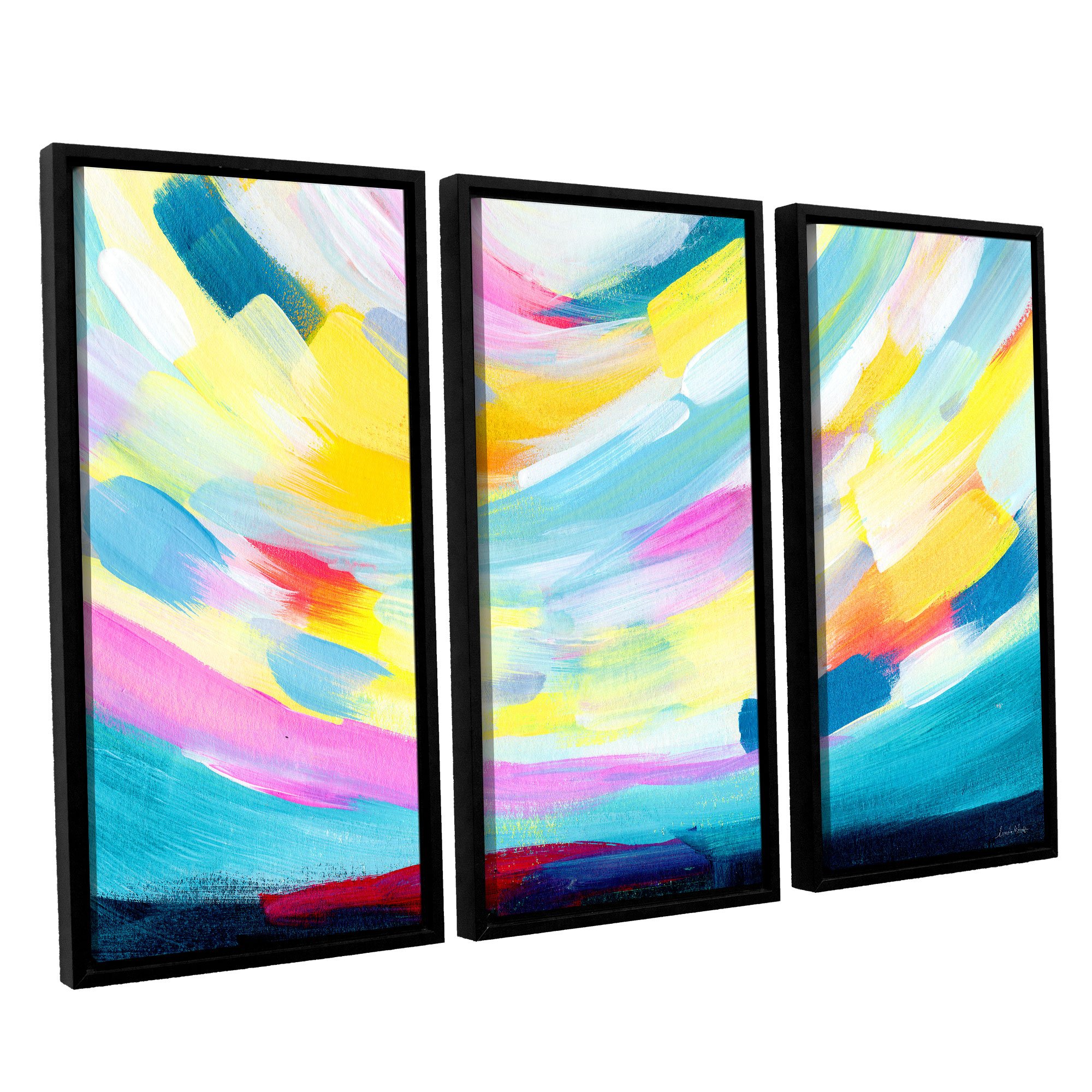 Linda Woods 'Colorful Uprising IV' 3-Piece Gallery Wrapped Canvas Wall Art Set - 36x54 Inches - Modern Abstract Painting for Living Room, Bedroom & Office Decor