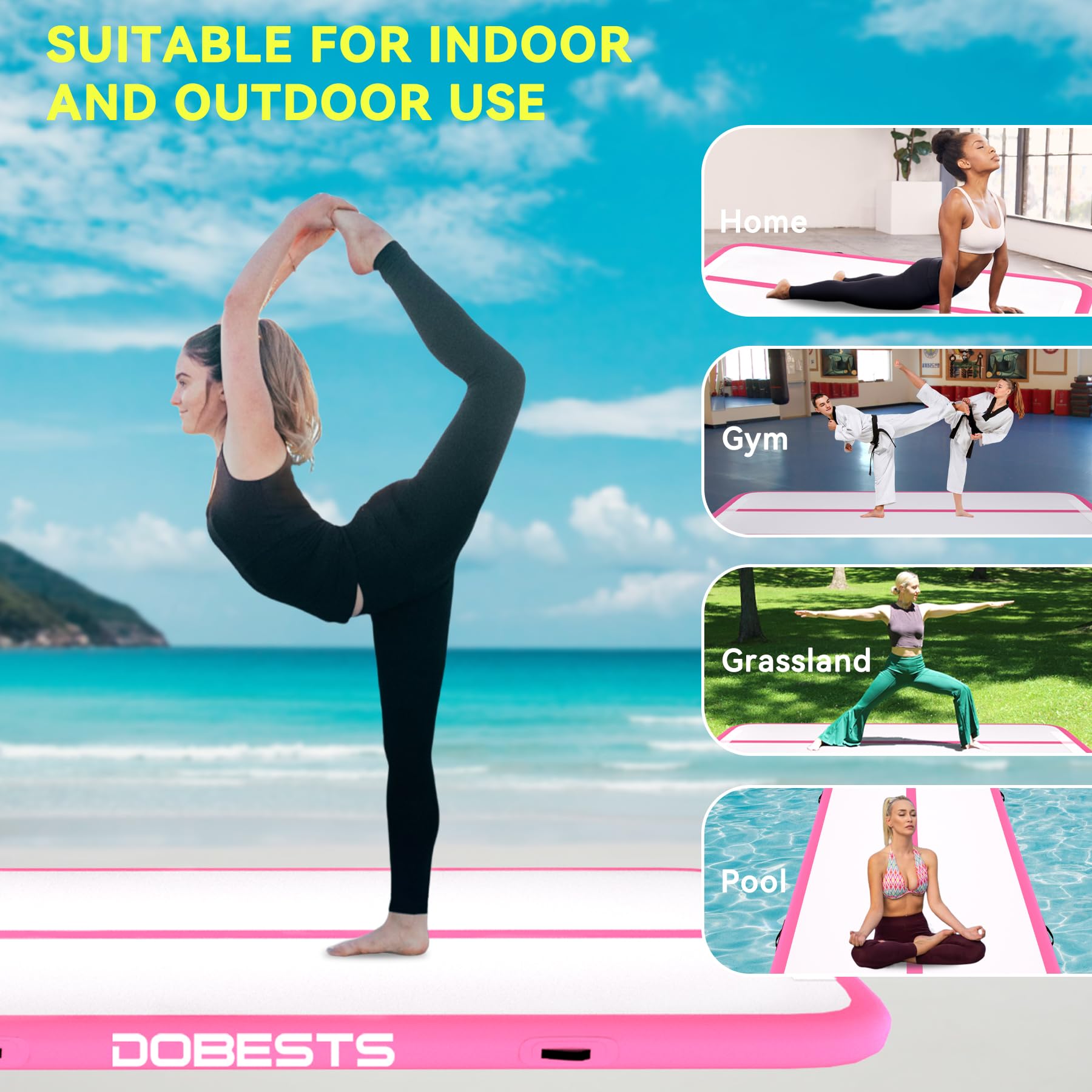 DOBESTS Inflatable Gymnastics Air Mat Tumble Track - 6.6ft/10ft/13ft/16ft/20ft Training Mat with Electric Pump for Home & Gym - Perfect for Kids Gymnastics, Cheerleading Practice, Tumbling Exercises & Backyard Play