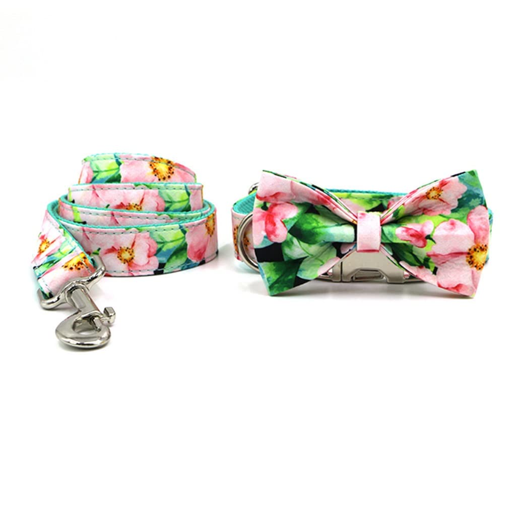 KGEZW Personalized Pink Floral Dog Collar and Leash Set - Adjustable Quick Release Buckle for Small, Medium & Large Dogs - Perfect for Walks, Training & Outdoor Adventures (Color: Pink, Size: Large)