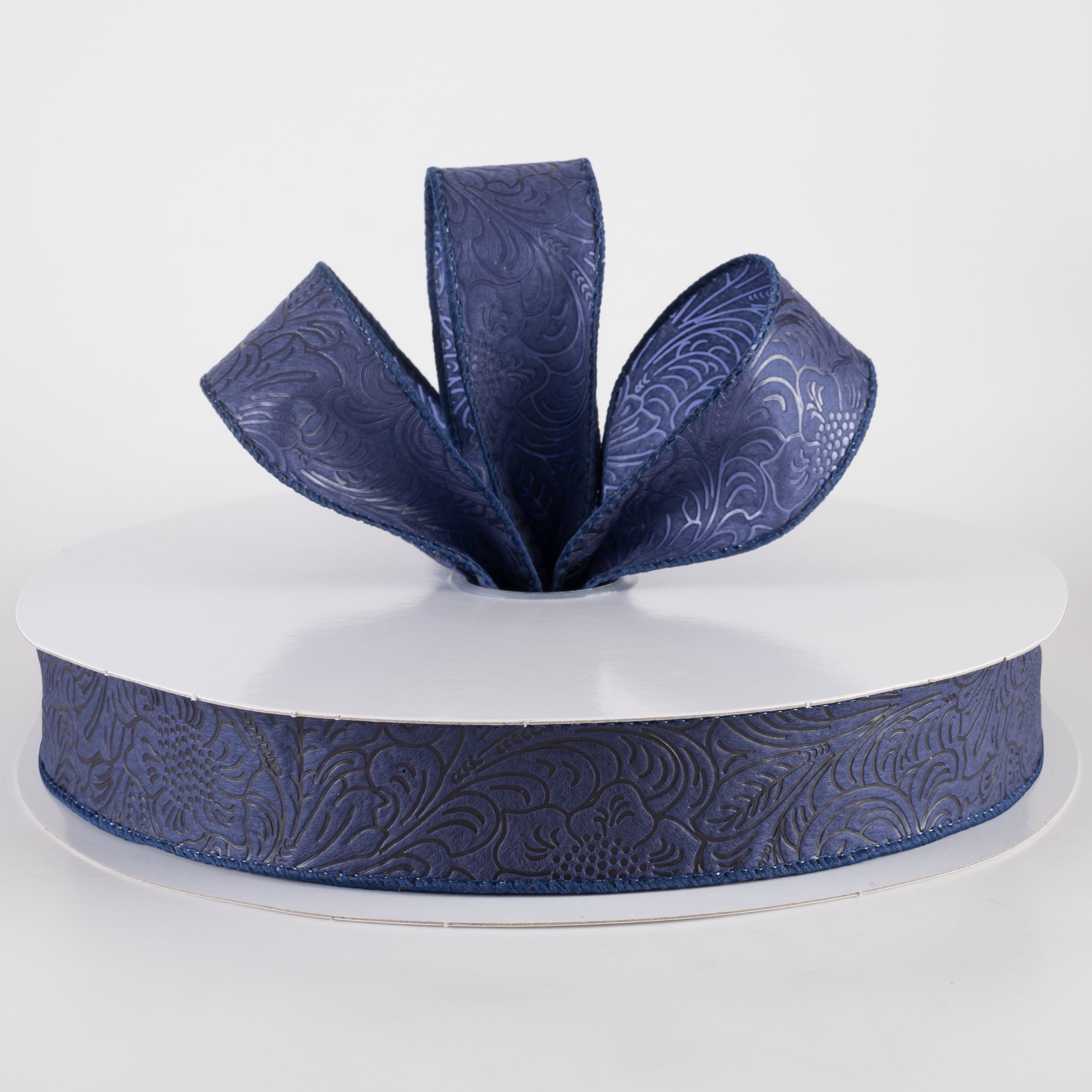 1.5 Inch Embossed Flower Breeze Ribbon - Navy Blue (50 Yards) for Gift Wrapping, DIY Crafts, Wedding Decorations and Hair Accessories